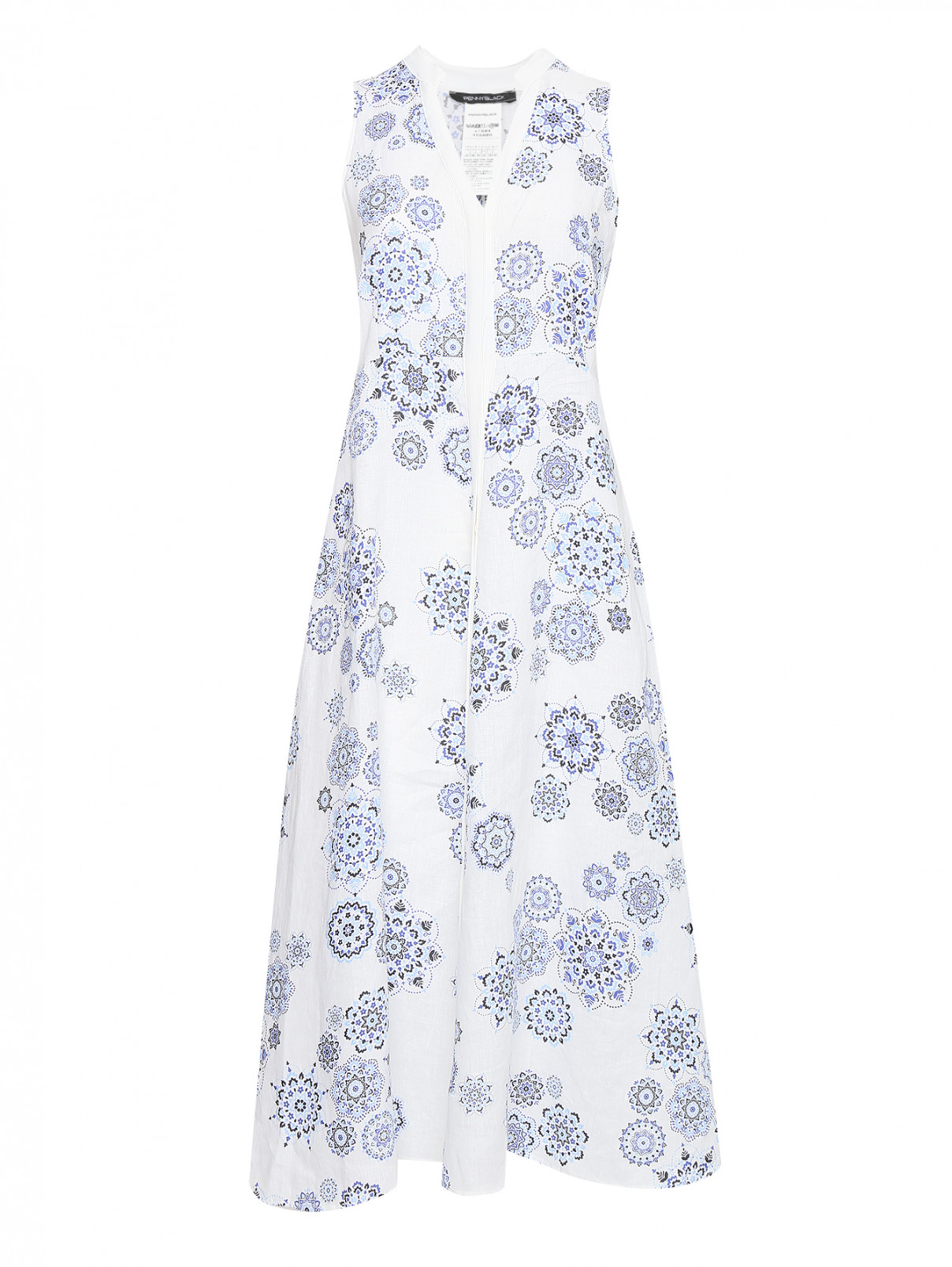 Платье-миди из льна с узором PennyBlack  –  Общий вид  – Цвет:  Белый