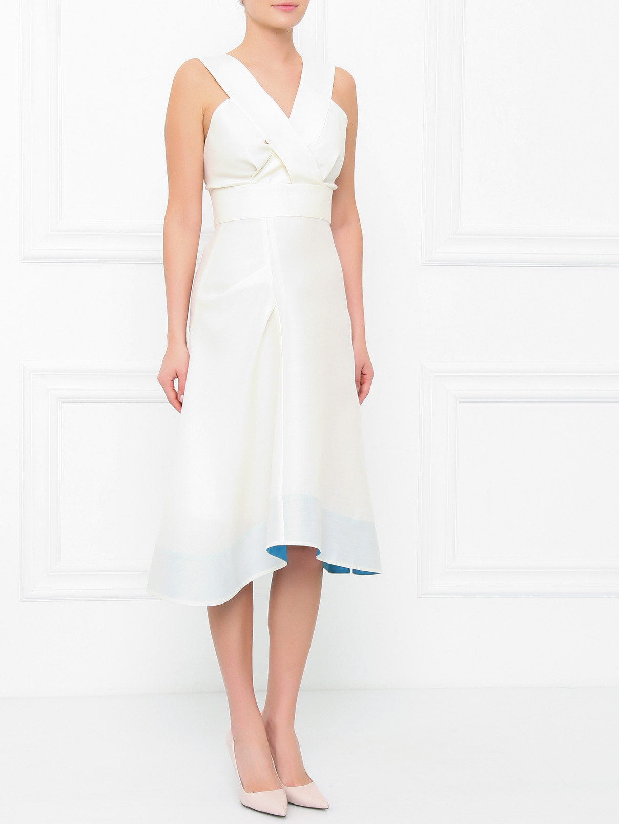 Платье-миди из шерсти и шелка Paul Smith  –  Модель Общий вид  – Цвет:  Белый