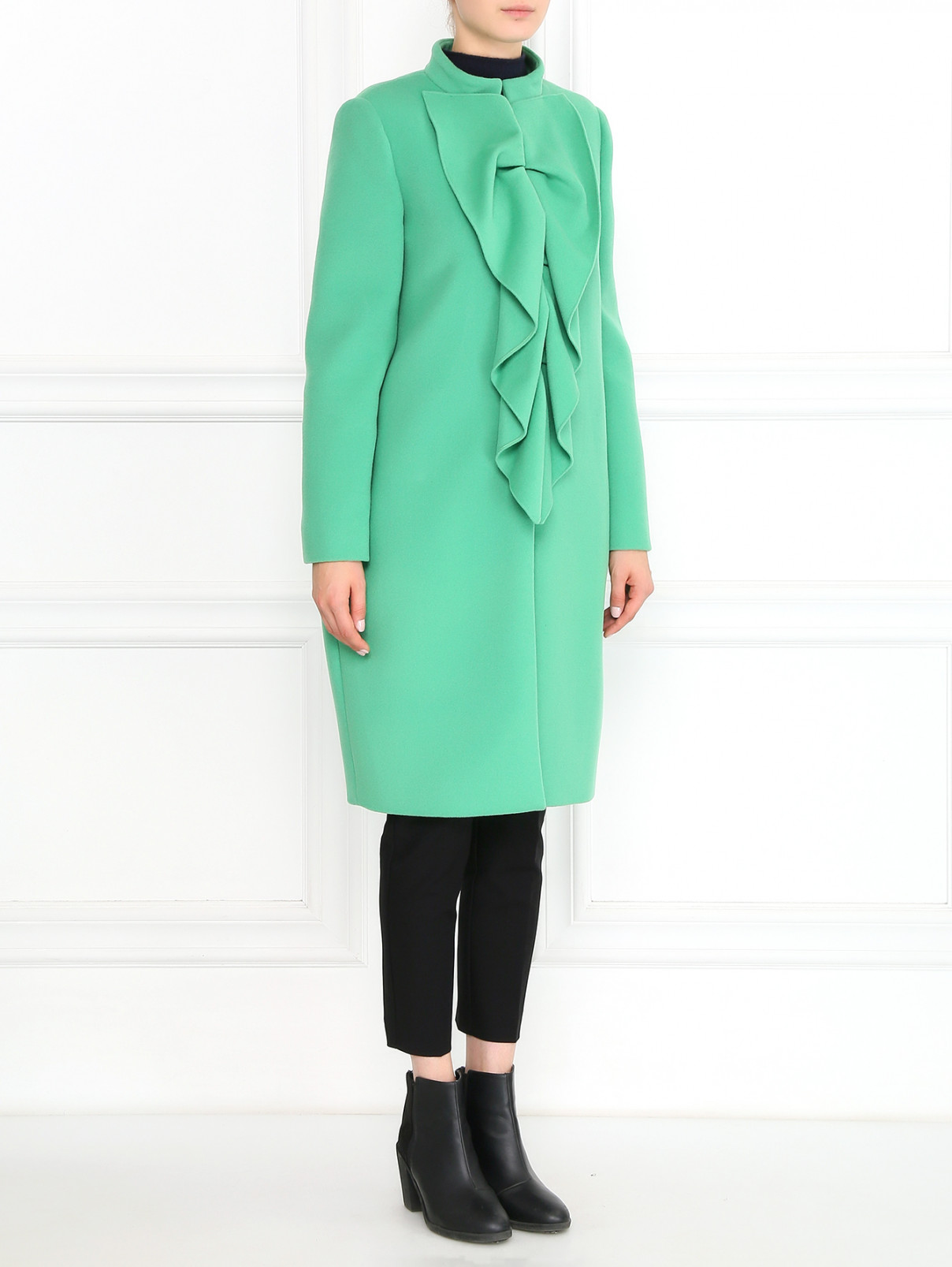 Пальто из шерсти и кашемира с декоративным воротником Moschino Boutique  –  Модель Общий вид  – Цвет:  Зеленый
