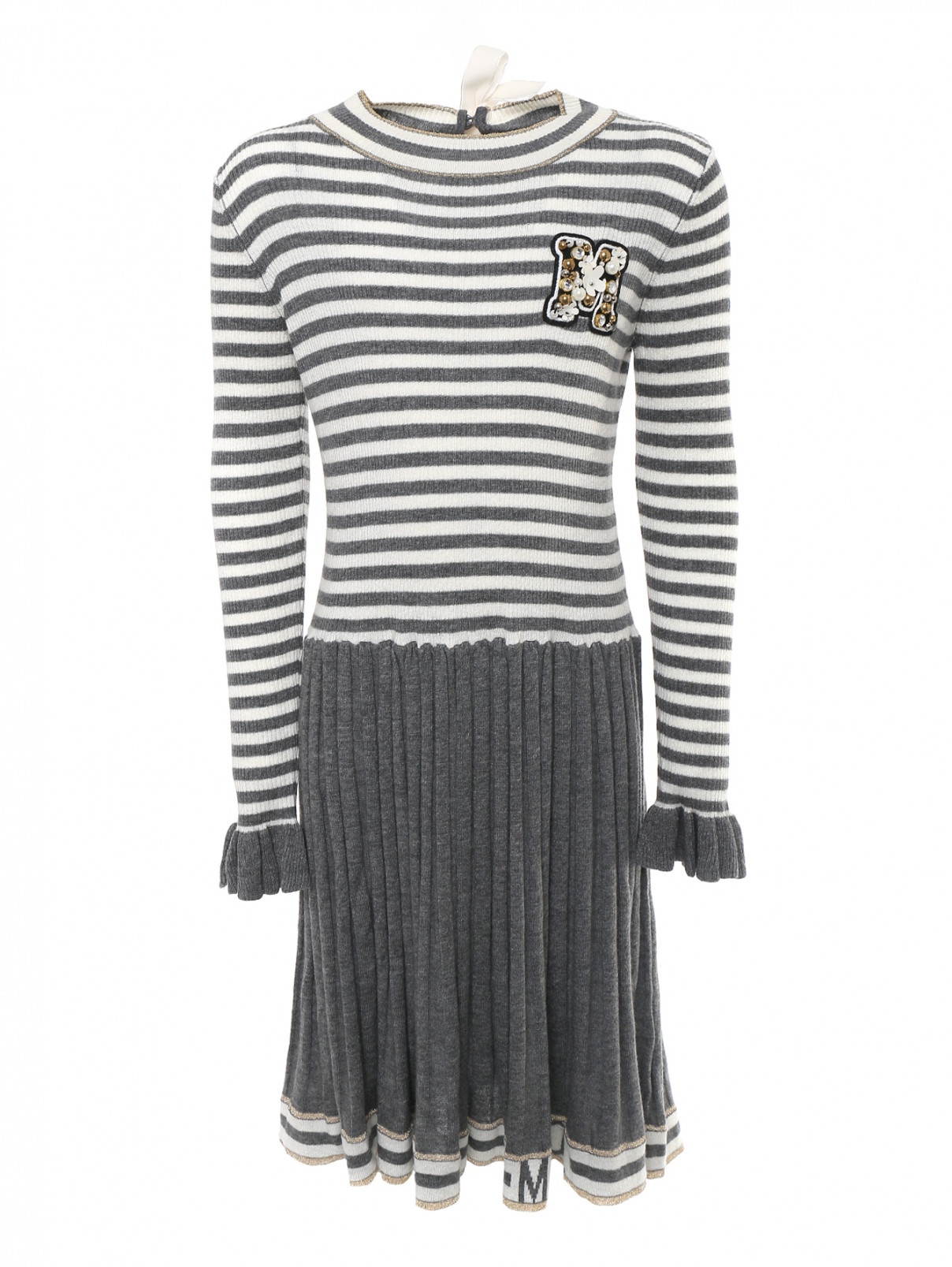 Платье трикотажное с юбкой плиссэ MiMiSol  –  Общий вид  – Цвет:  Серый