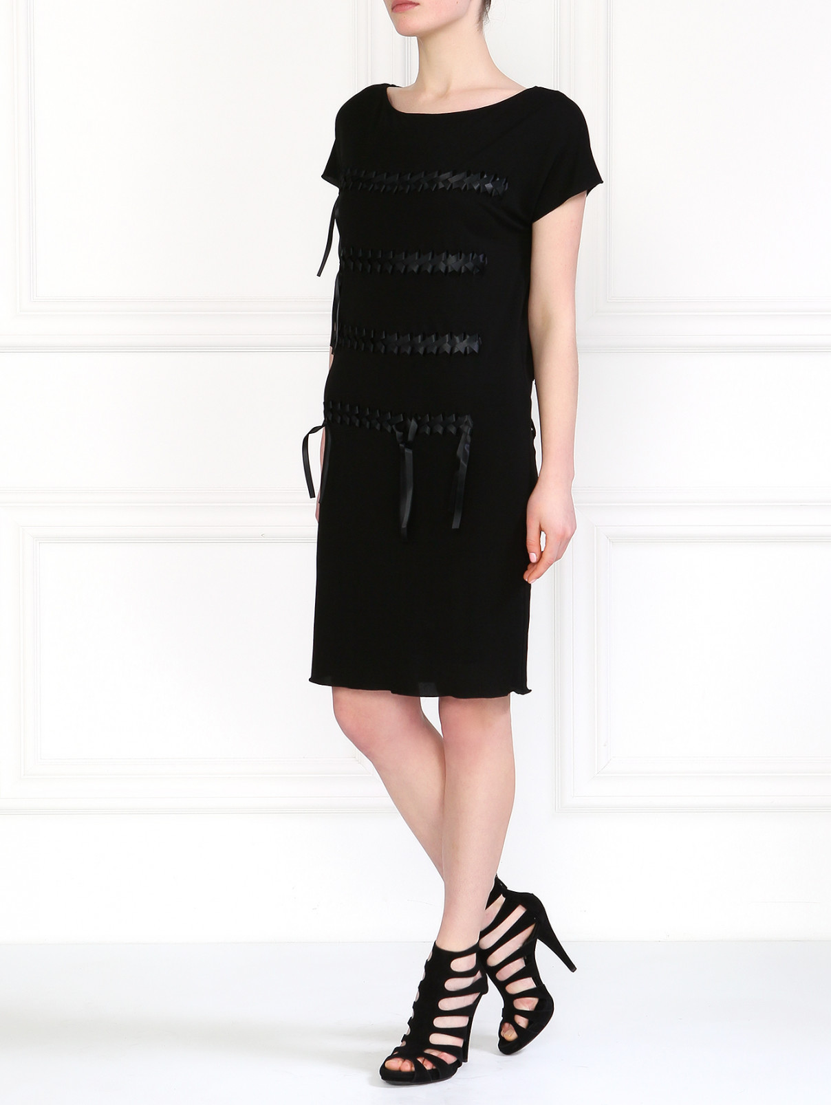 Платье с декорированное лентами Jean Paul Gaultier  –  Модель Общий вид  – Цвет:  Черный