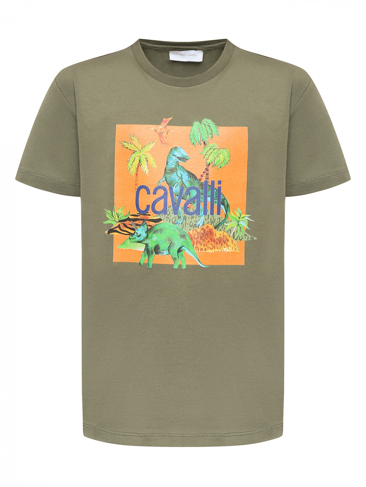 Трикотажная футболка с принтом Roberto Cavalli  –  Общий вид  – Цвет:  Зеленый