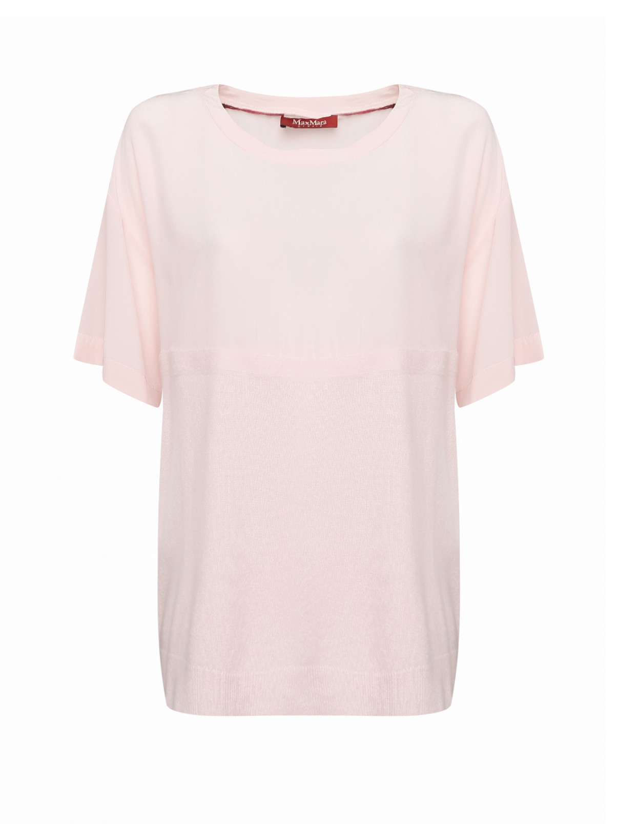 Блуза с коротким рукавом  из шелка и шерсти Max Mara  –  Общий вид  – Цвет:  Розовый
