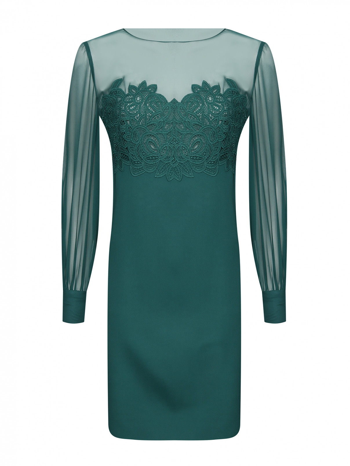 Платье из шелка и вискозы с кружевной отделкой Luisa Spagnoli  –  Общий вид  – Цвет:  Зеленый