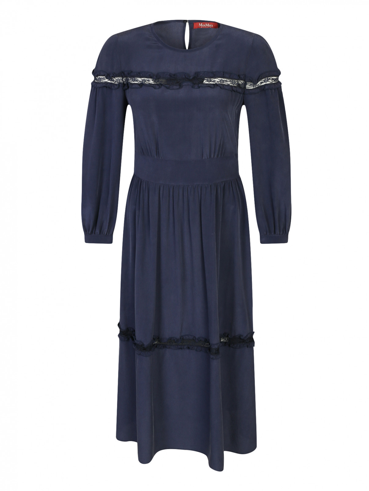 Платье-миди из шелка с кружевными вставками Max Mara  –  Общий вид  – Цвет:  Синий