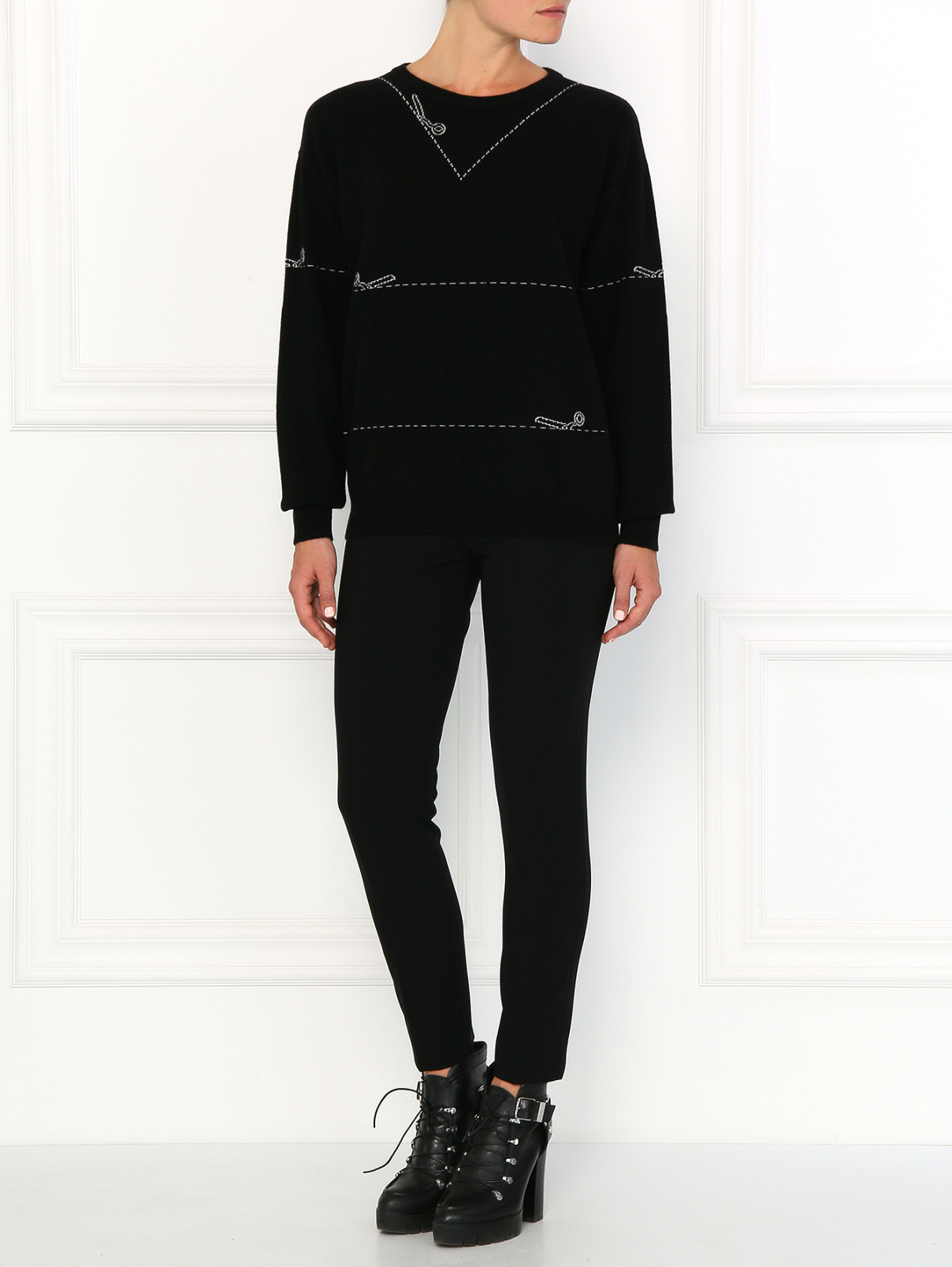 Кашемировый джемпер с узором Moschino Couture  –  Модель Общий вид  – Цвет:  Черный
