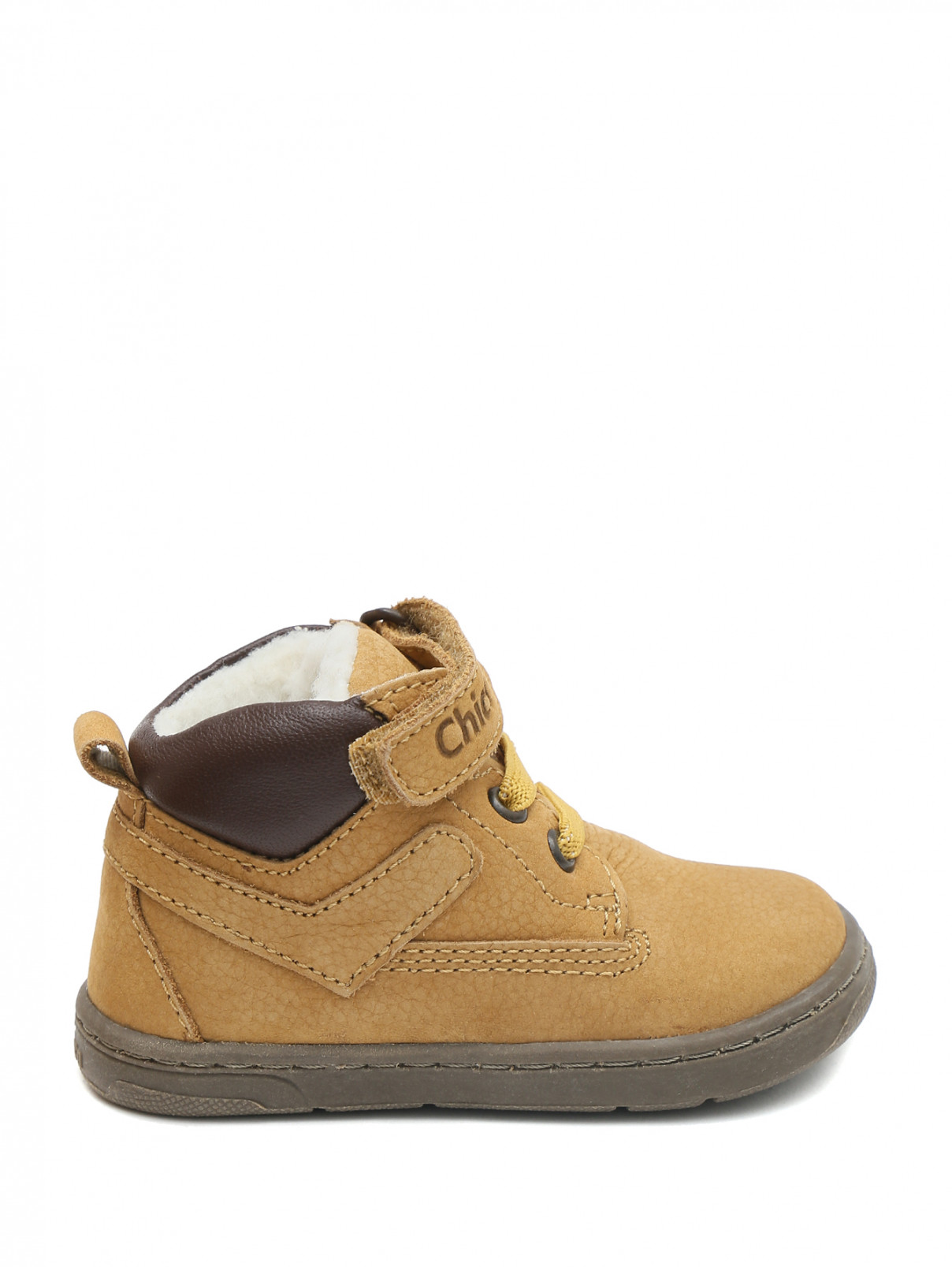 Утепленные замшевые ботинки на шнурках и липучке Chicco  –  Обтравка1  – Цвет:  Бежевый