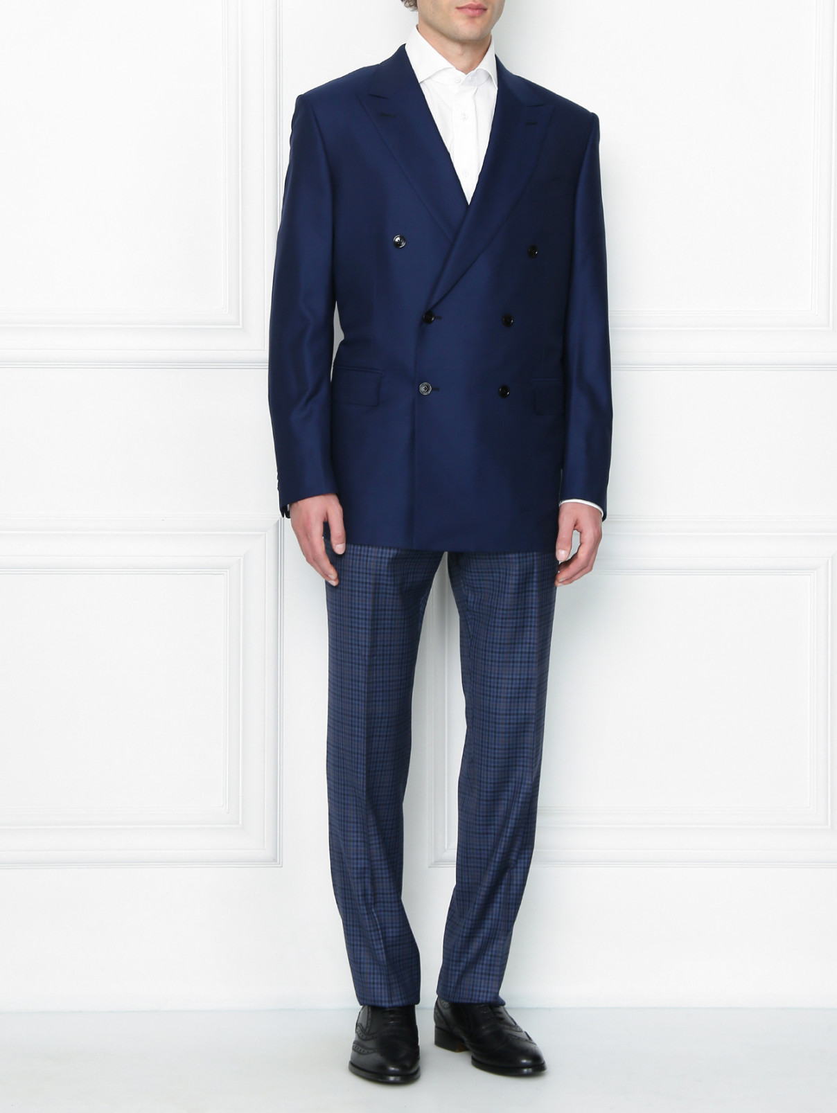 Двубортный пиджак из шерсти Ermenegildo Zegna  –  МодельОбщийВид  – Цвет:  Синий