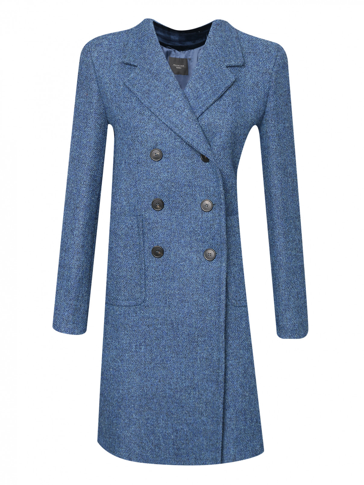 Полупальто из шерсти с накладными карманами Weekend Max Mara  –  Общий вид  – Цвет:  Синий