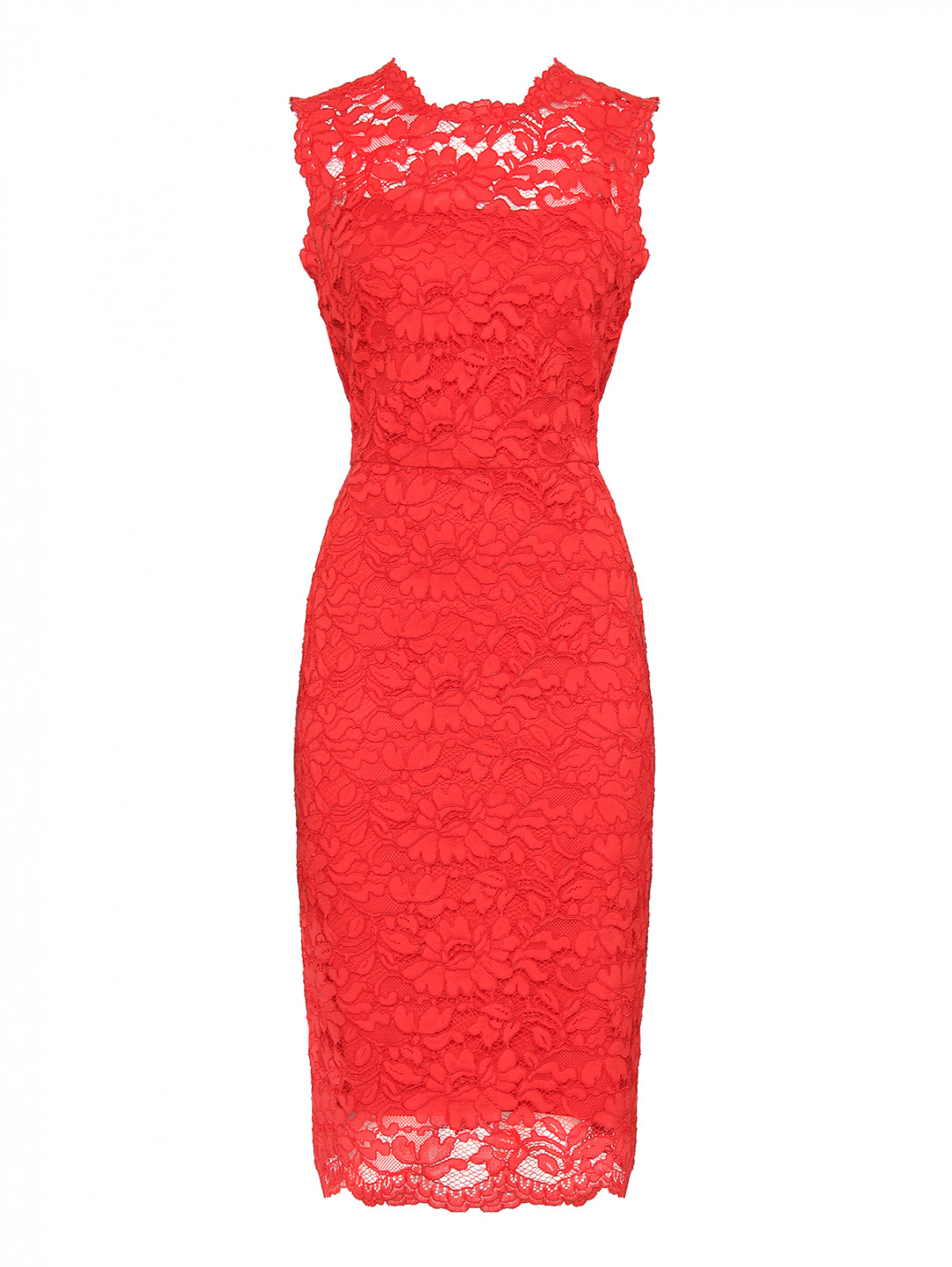 Платье-футляр из кружева Lauren  –  Общий вид  – Цвет:  Красный