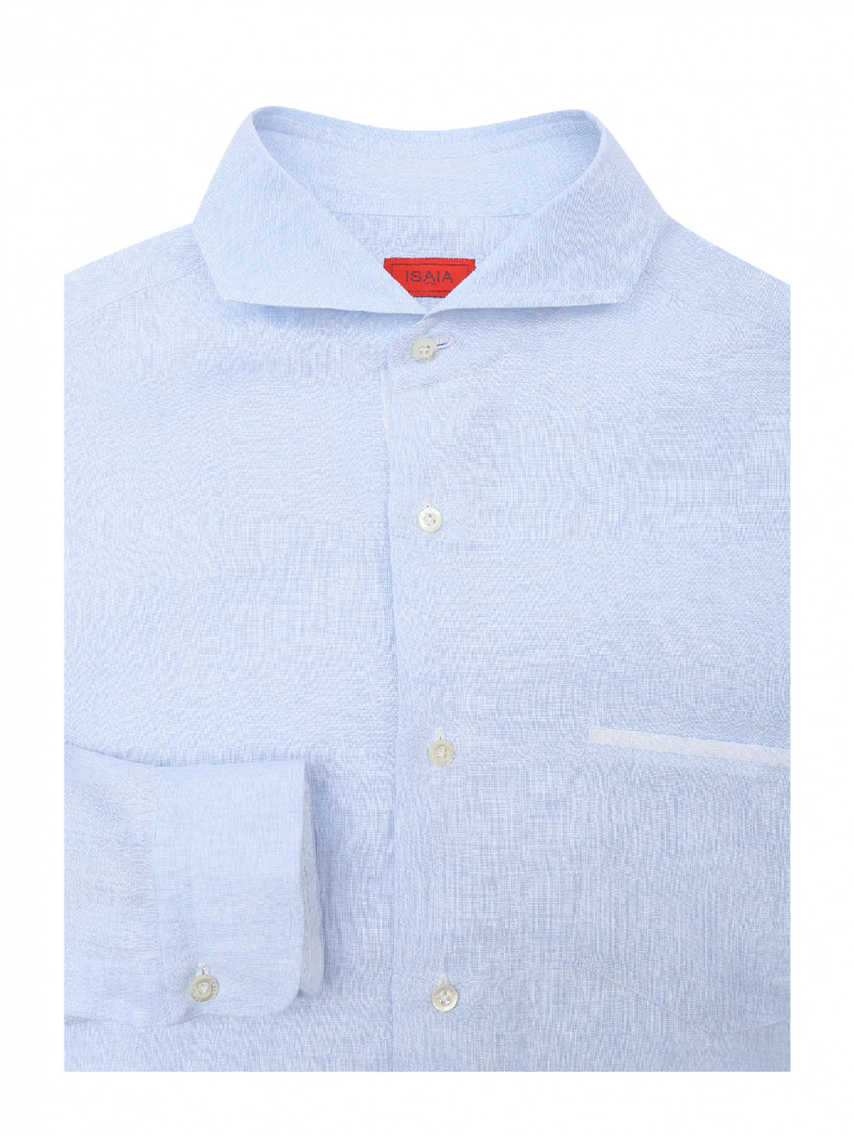 Рубашка льняная с накладным карманом Isaia  –  Общий вид  – Цвет:  Синий