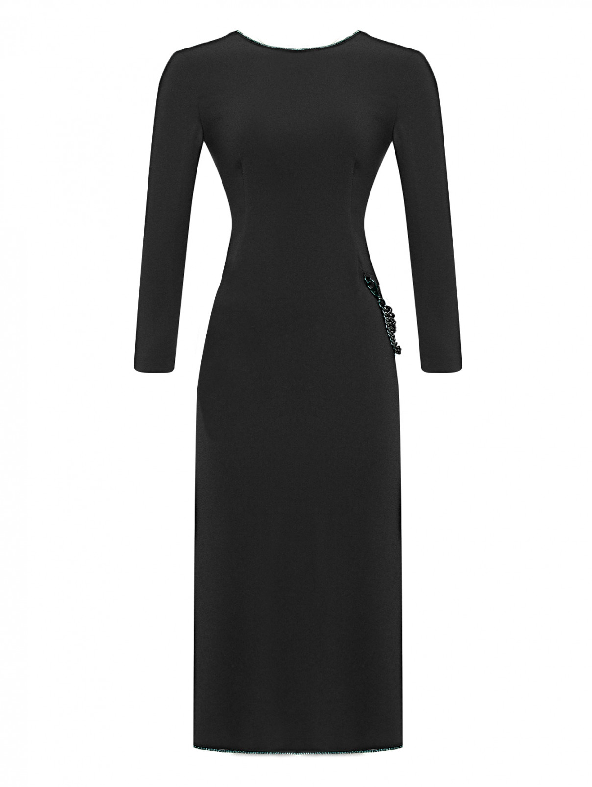 Платье-миди с разрезом и декоративной отделкой BOUTIQUE MOSCHINO  –  Общий вид  – Цвет:  Черный