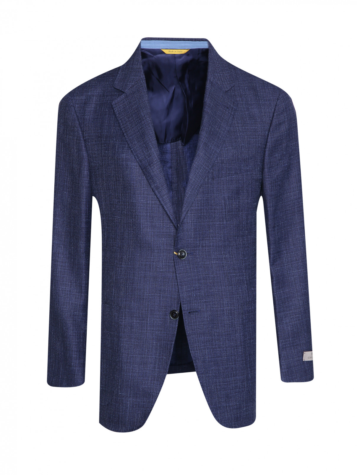 Пиджак из шерсти шелка и льна с карманами Canali  –  Общий вид  – Цвет:  Синий
