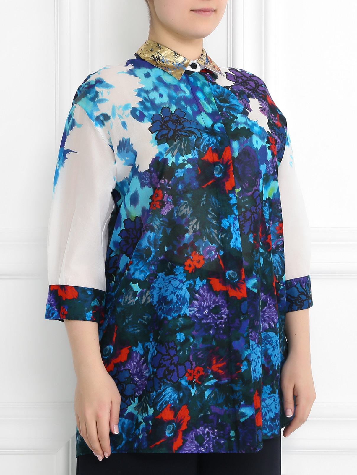 Блуза из хлопка с цветочным узором Marina Rinaldi  –  Модель Верх-Низ  – Цвет:  Мультиколор