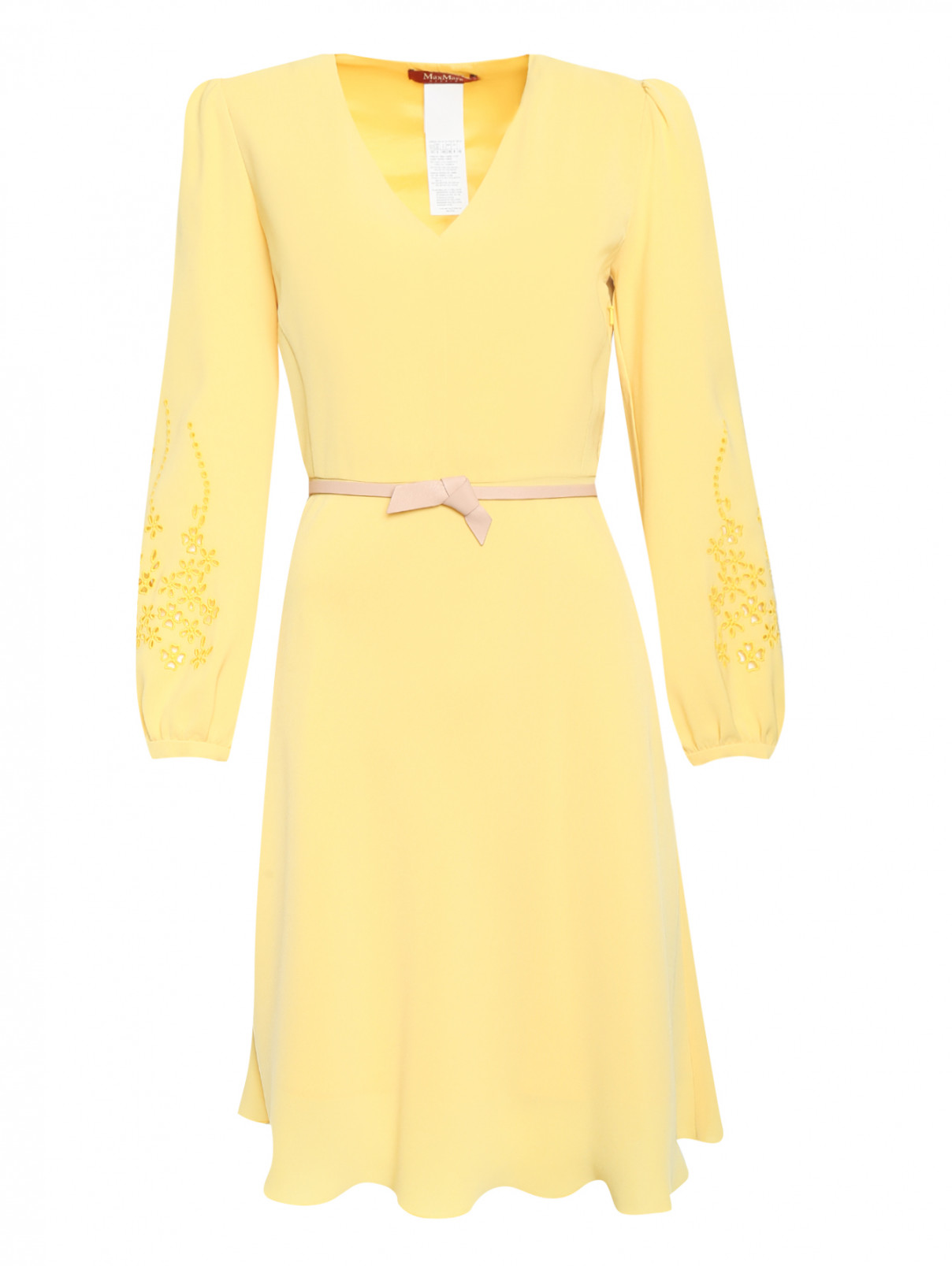 Платье-миди с декоративной вышивкой на рукавах Max Mara  –  Общий вид  – Цвет:  Желтый