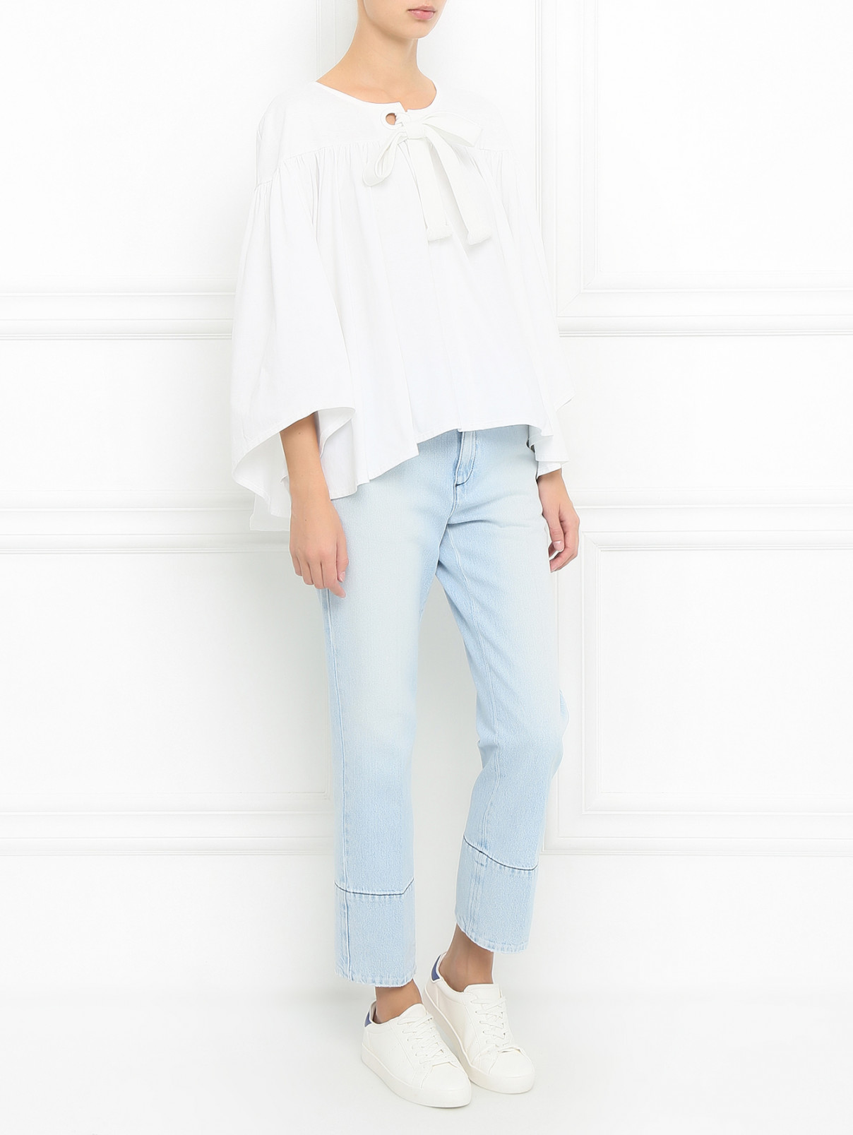 Блуза из хлопка с драпировкой Sonia Rykiel  –  Модель Общий вид  – Цвет:  Белый