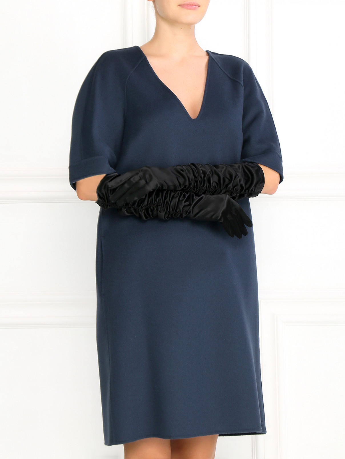Длинные перчатки с драпировкой Marina Rinaldi  –  Модель Общий вид  – Цвет:  Черный