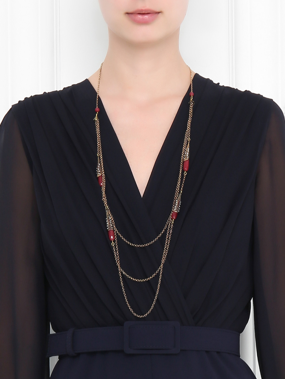 Колье из металла декорированное кристаллами Look&Took  –  МодельВерхНиз  – Цвет:  Красный