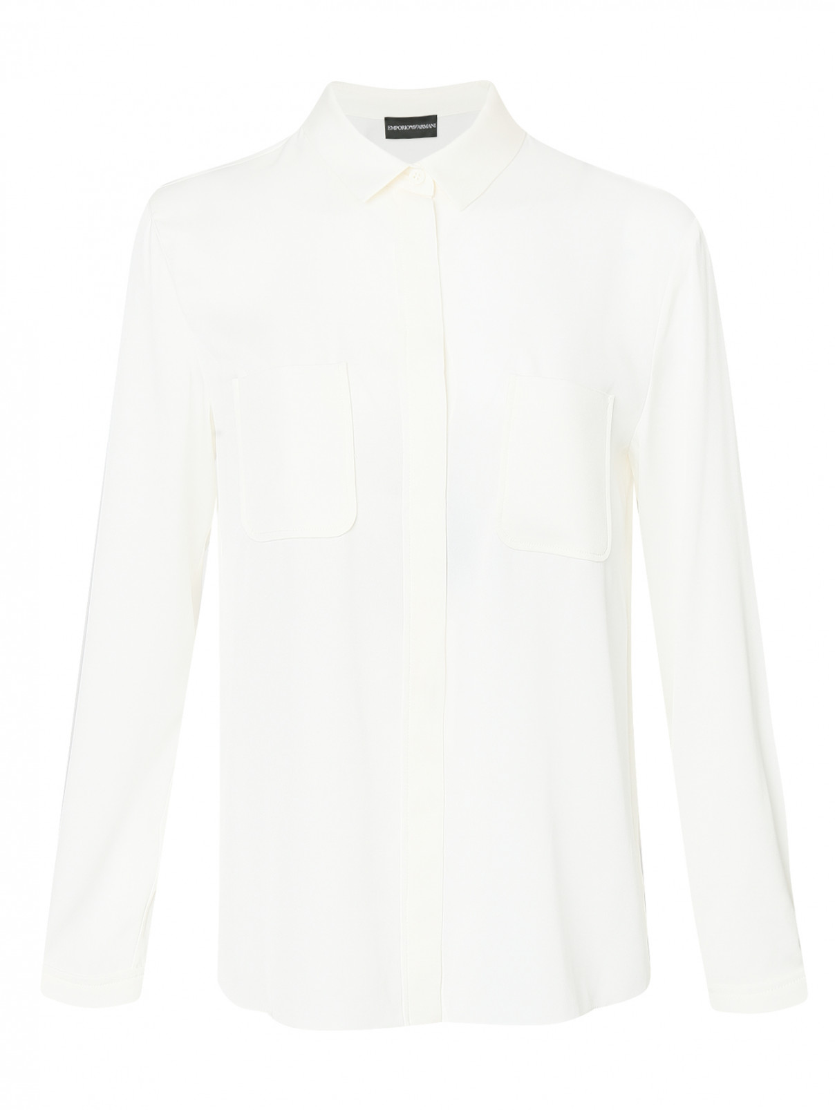 Блуза из шелка с накладными карманами Emporio Armani  –  Общий вид  – Цвет:  Белый