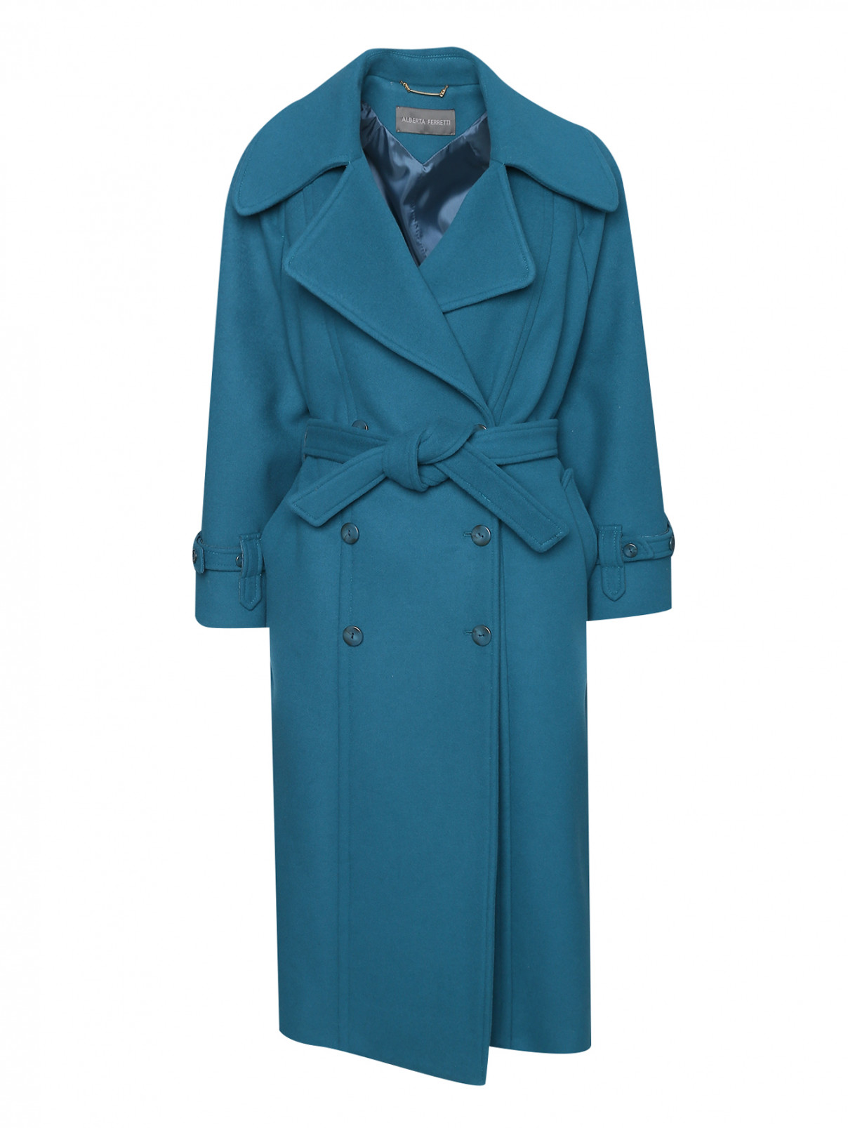 Пальто из шерсти с поясом Alberta Ferretti  –  Общий вид  – Цвет:  Синий