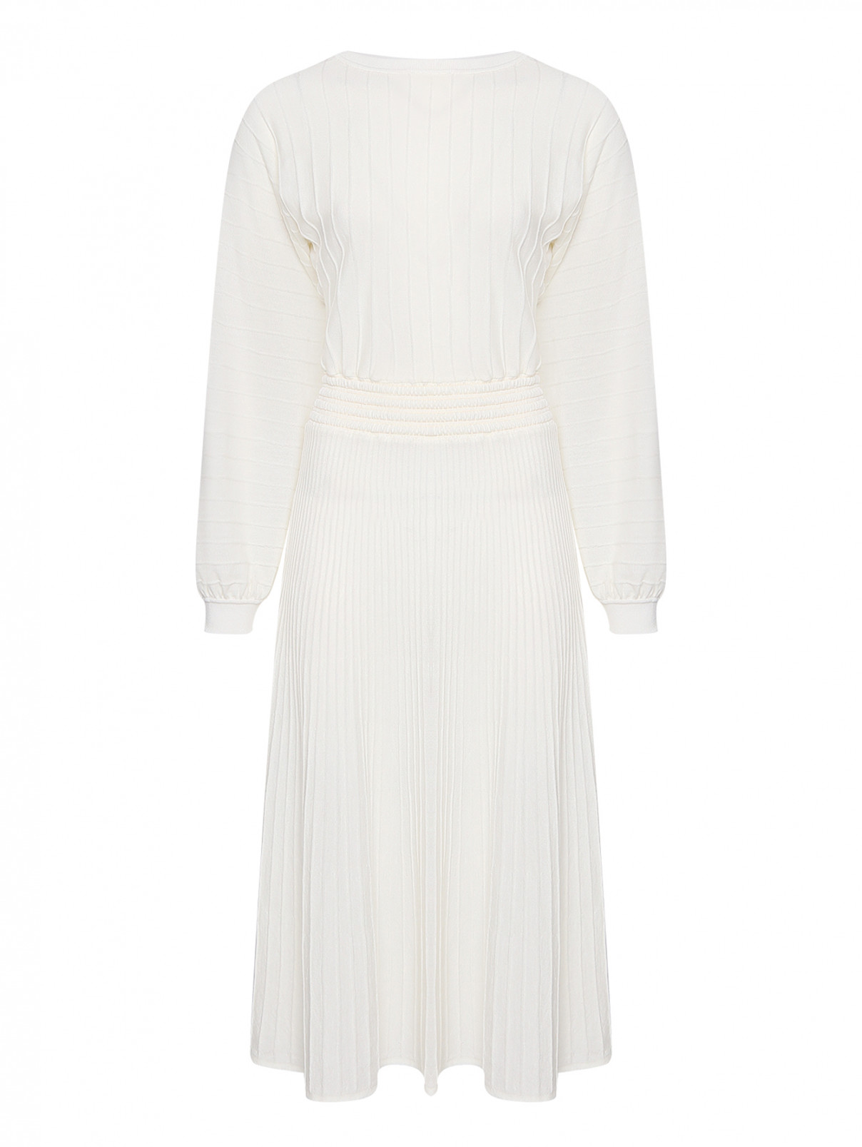 Трикотажное платье-миди из шерсти Moschino Boutique  –  Общий вид  – Цвет:  Белый