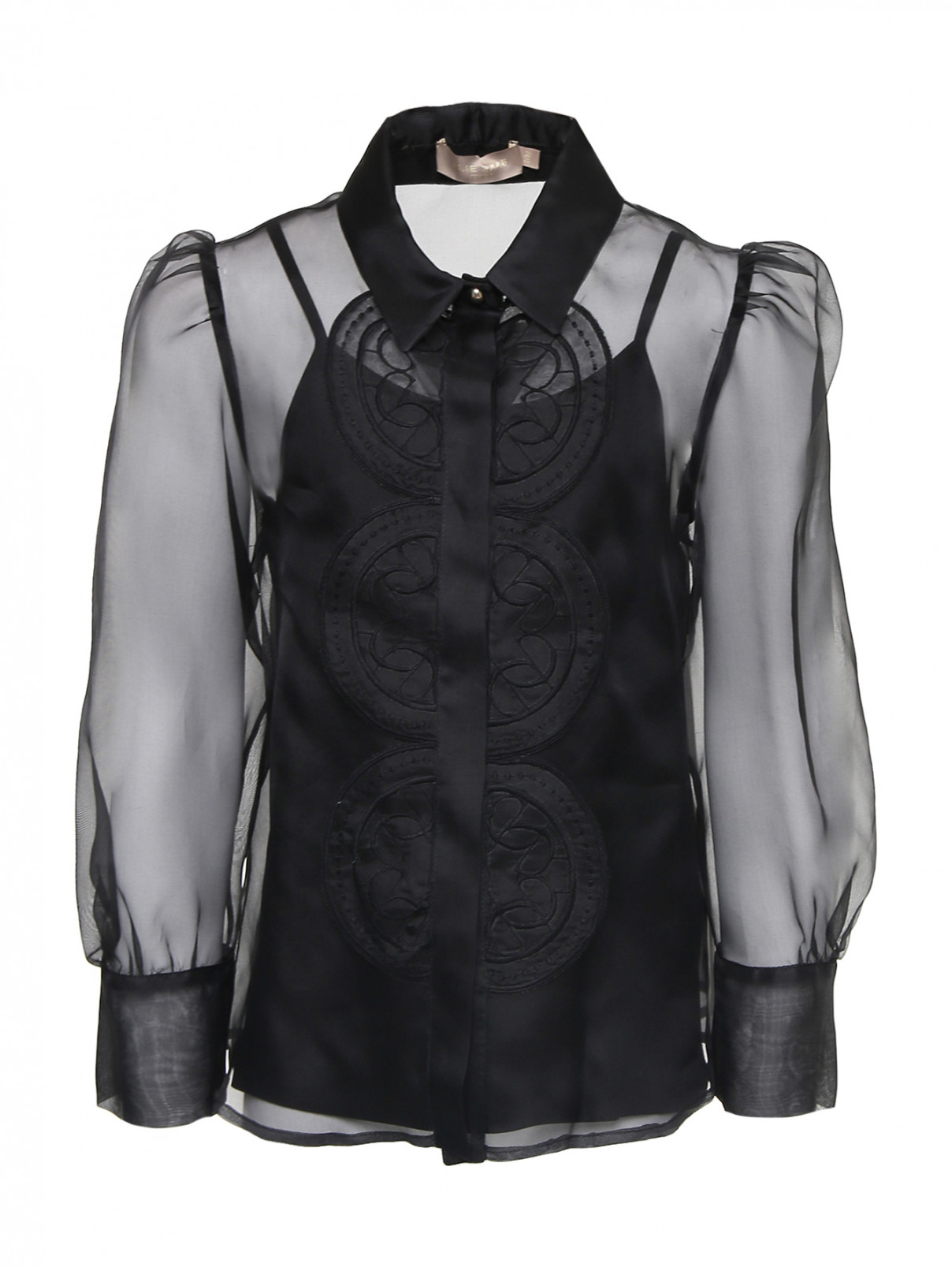 Полупрозрачная блуза из шелка Elie Saab  –  Общий вид  – Цвет:  Черный