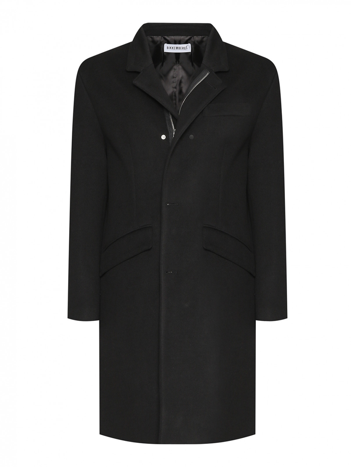 Пальто на молнии и кнопках Bikkembergs  –  Общий вид  – Цвет:  Черный