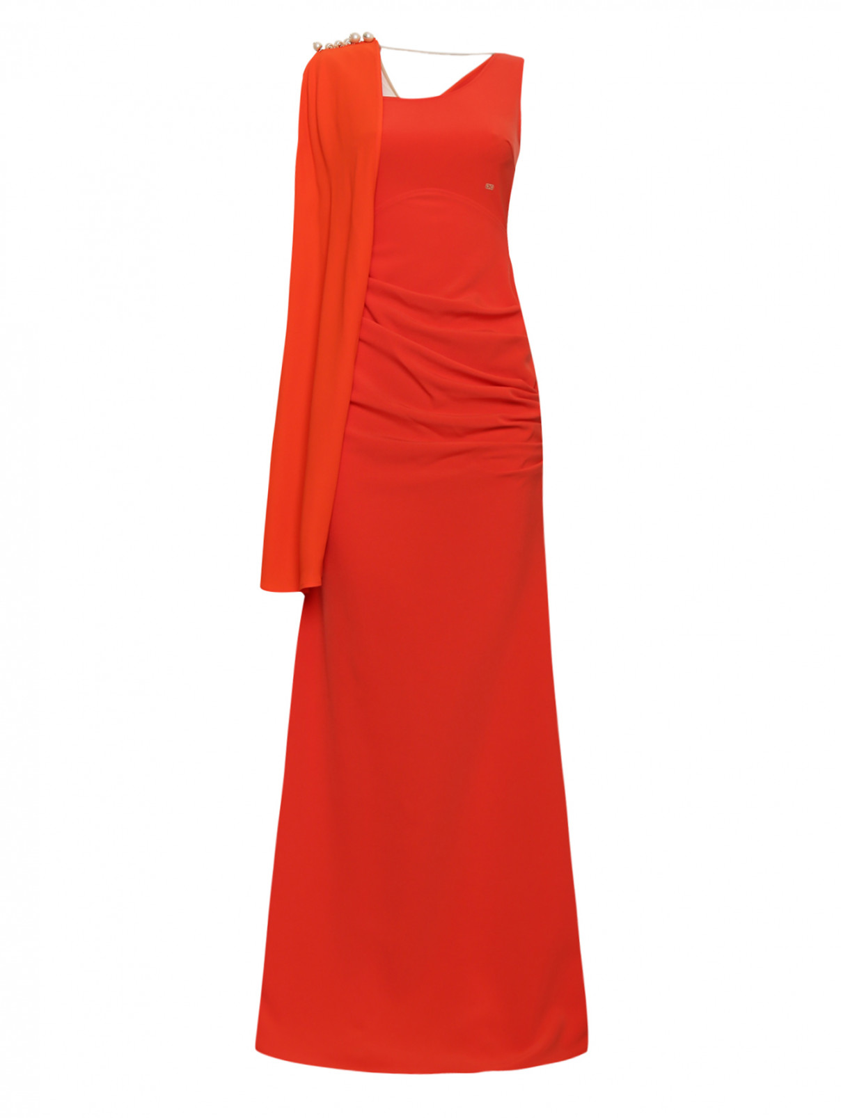 Платье-макси с декоративной драпировкой Elisabetta Franchi  –  Общий вид  – Цвет:  Красный