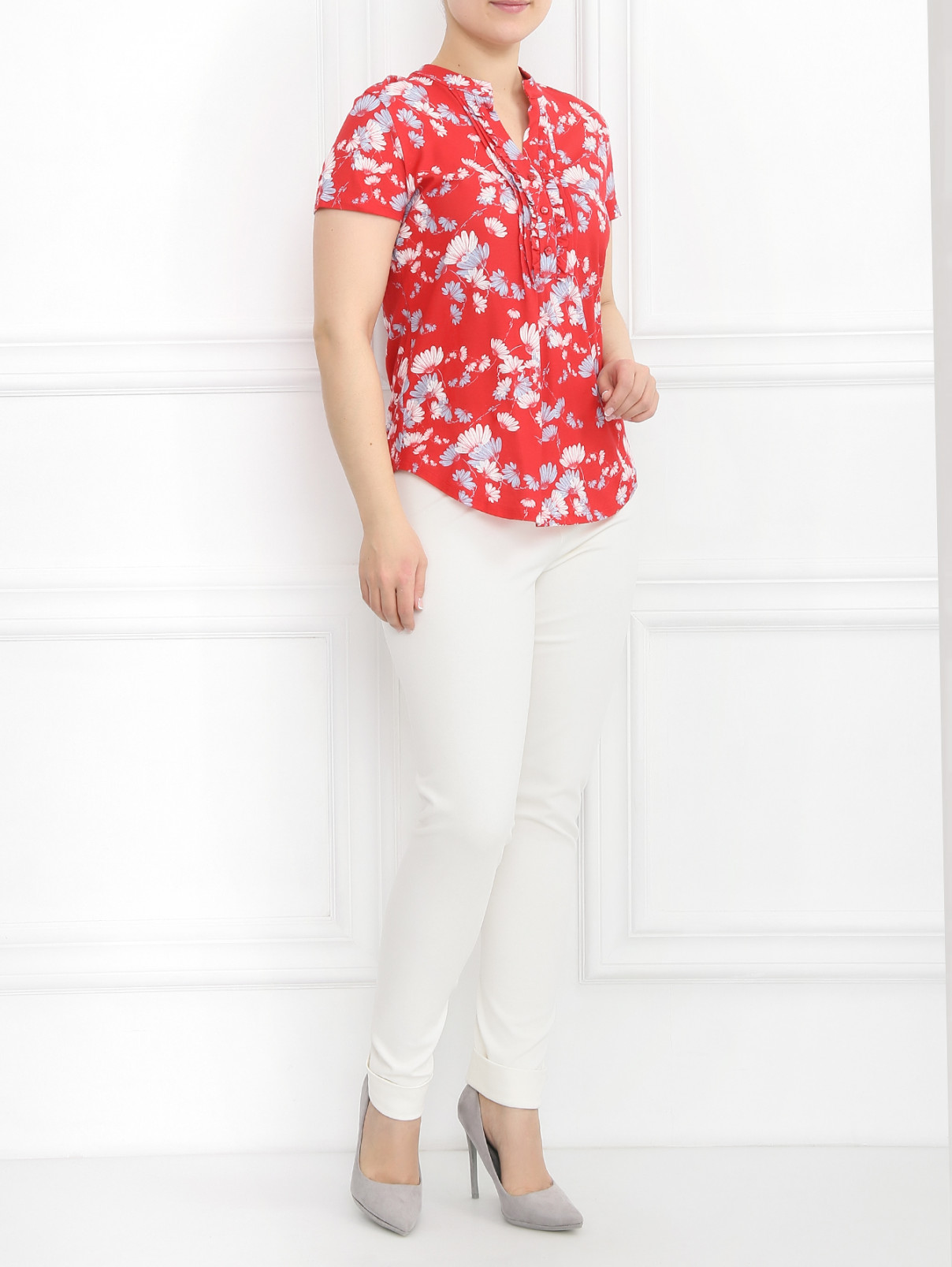 Блуза из хлопка с цветочным узором Marina Sport  –  Модель Общий вид  – Цвет:  Красный