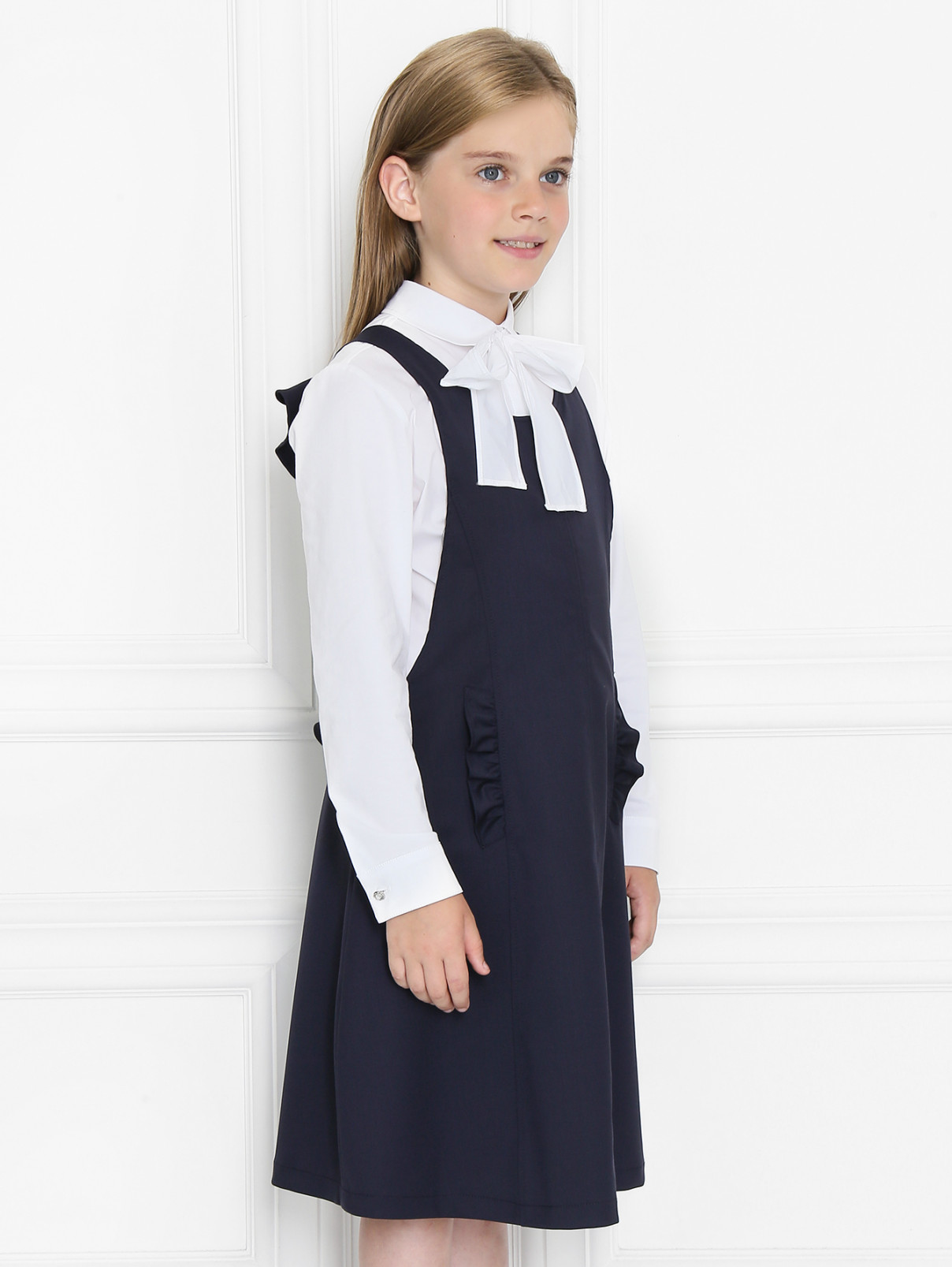 Платье из шерсти с оборками Aletta Couture  –  Модель Верх-Низ  – Цвет:  Синий