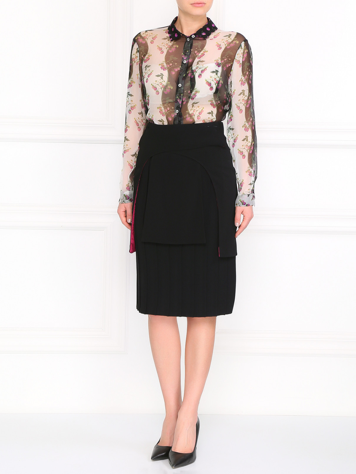 Шелковая блуза с цветочным принтом Kenzo  –  Модель Общий вид  – Цвет:  Узор