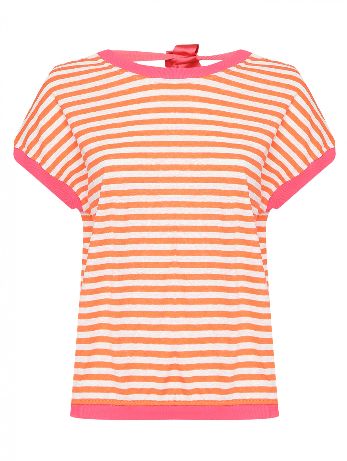 Топ из льна и хлопка с узором полоска Max&Co  –  Общий вид  – Цвет:  Оранжевый