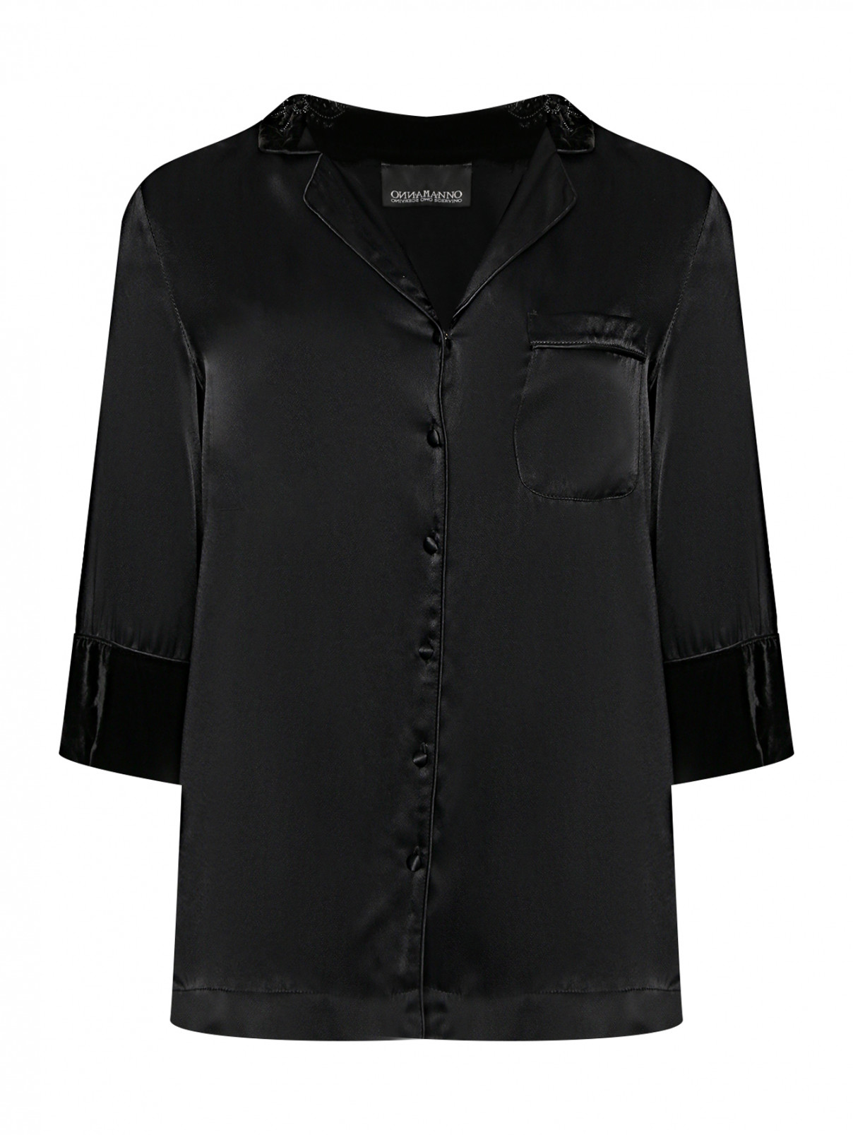Комбинированная блуза с кристаллами Ermanno Ermanno Scervino  –  Общий вид  – Цвет:  Черный