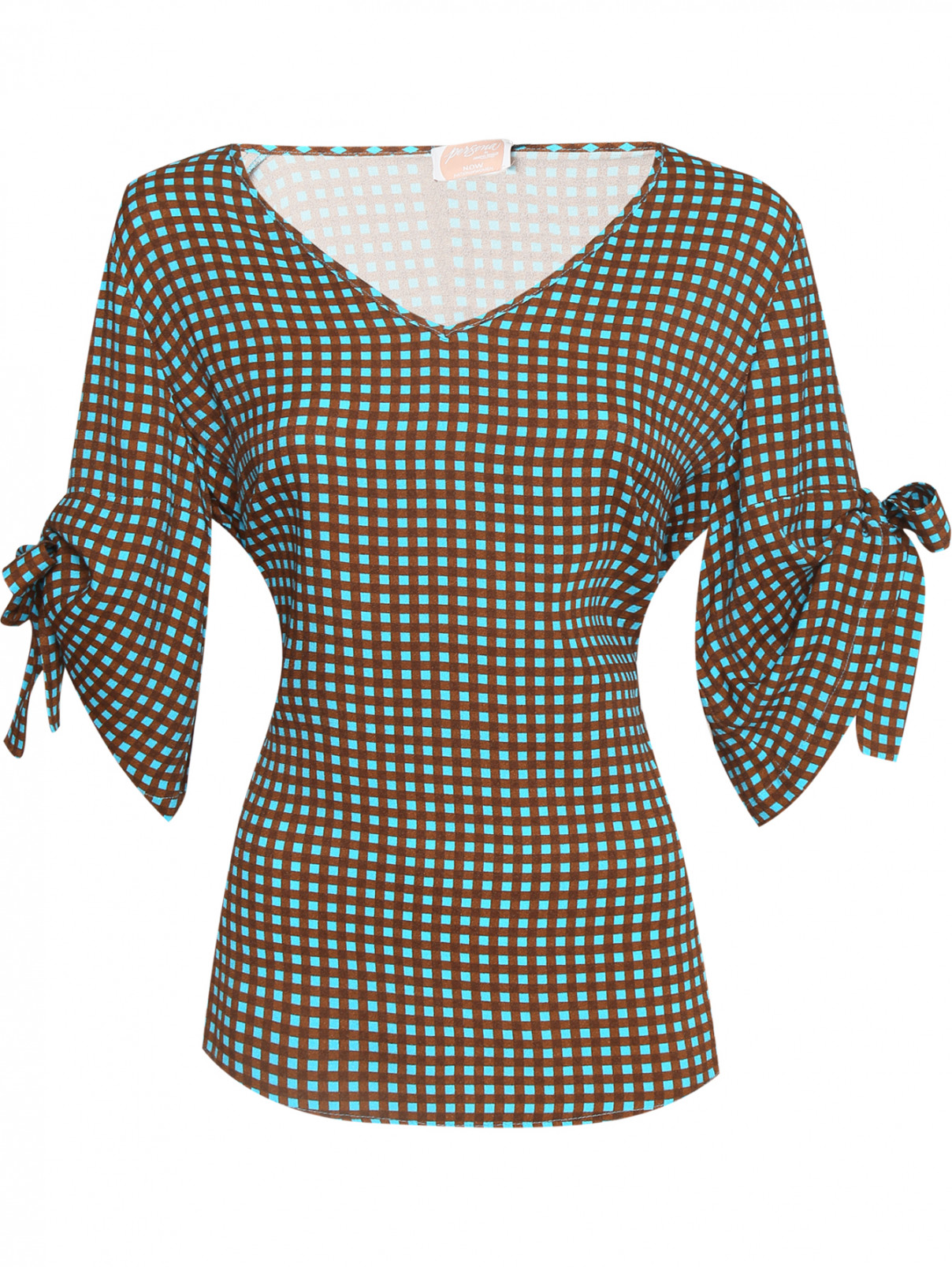 Блуза с узором и завязками на рукавах Persona by Marina Rinaldi  –  Общий вид  – Цвет:  Узор