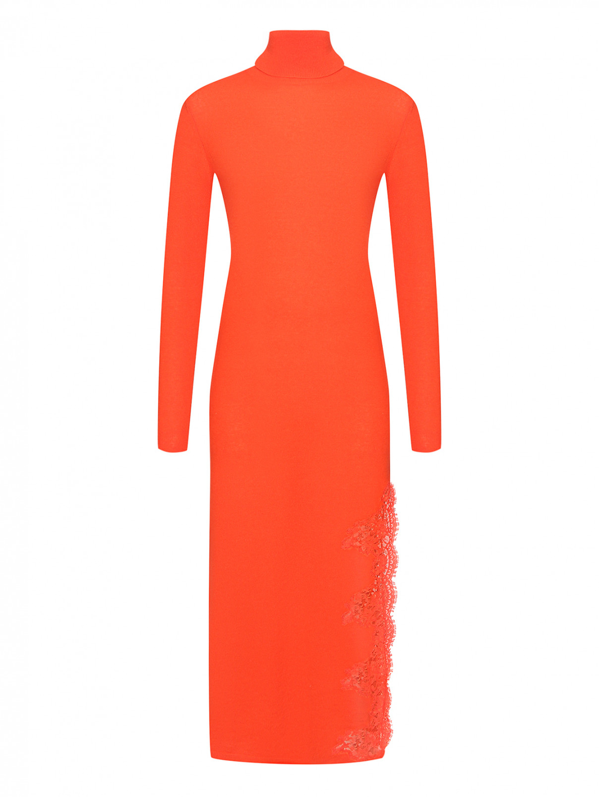 Платье из шерсти и кашемира с кружевом Ermanno Firenze  –  Общий вид  – Цвет:  Оранжевый