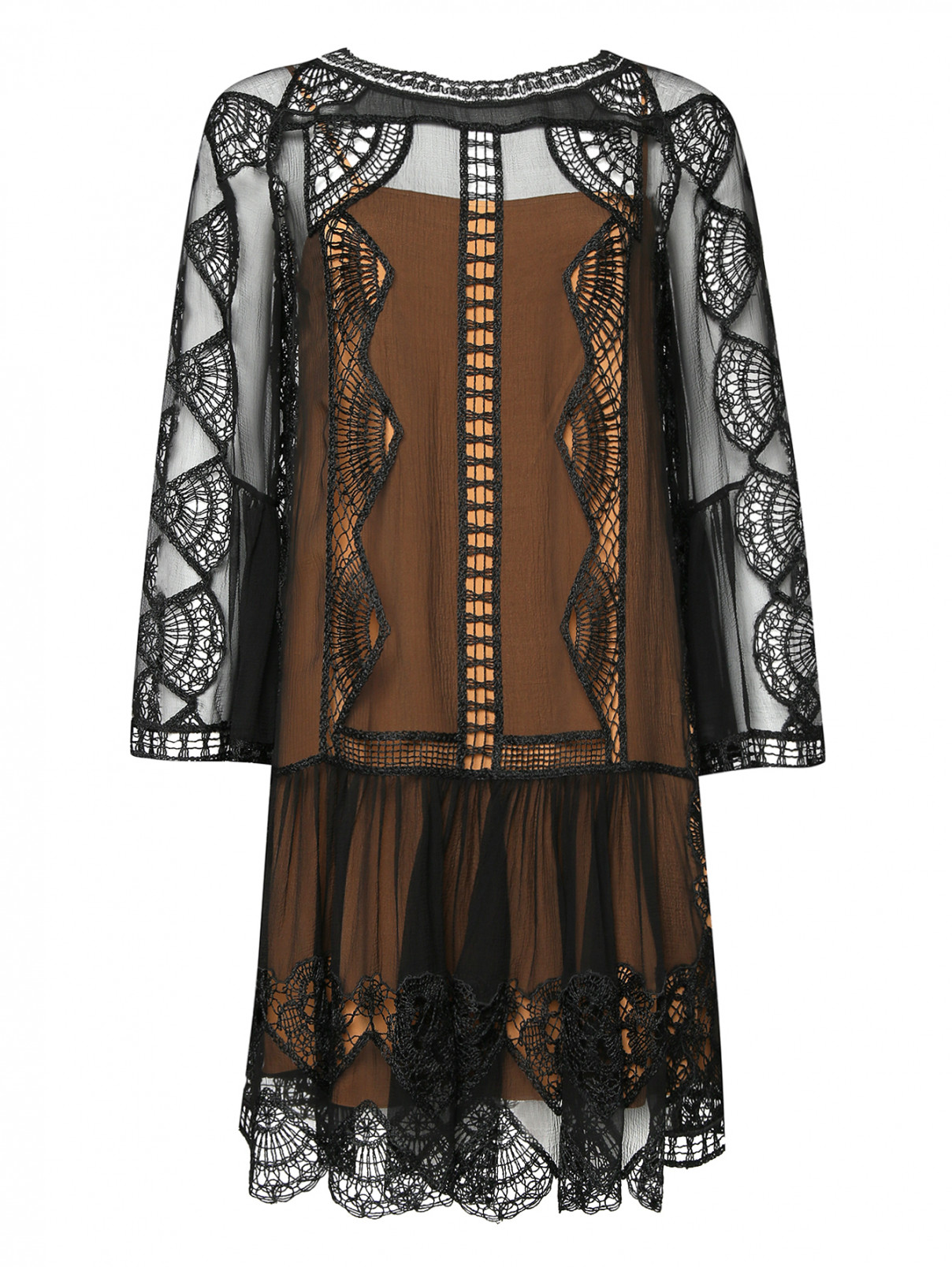 Платье из шелка и кружева Alberta Ferretti  –  Общий вид  – Цвет:  Черный