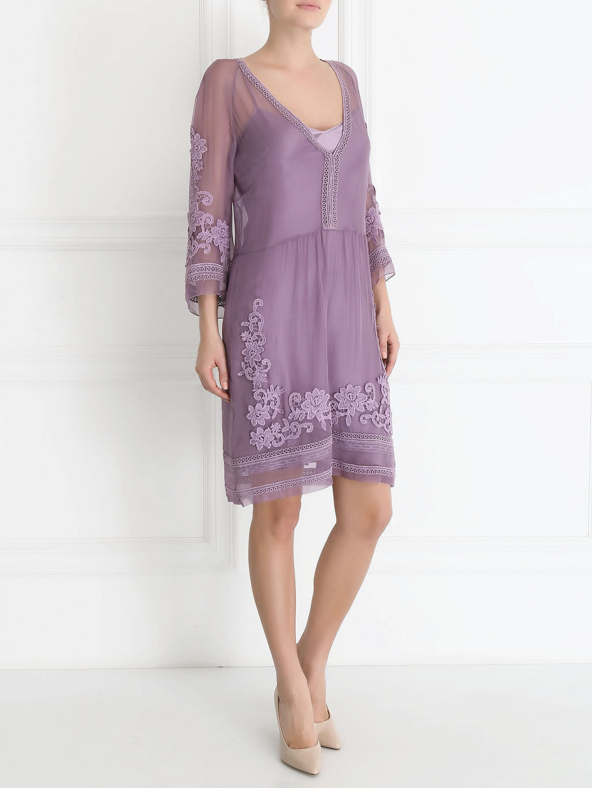 Платье из шелка с аппликацией Alberta Ferretti  –  Модель Общий вид  – Цвет:  Фиолетовый