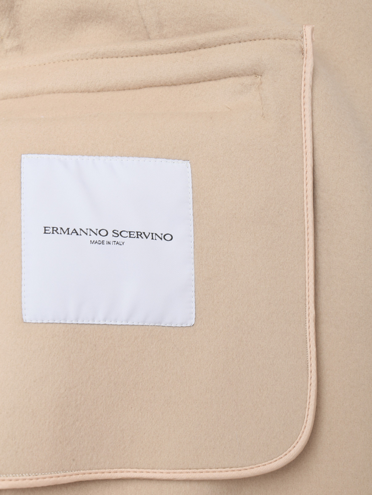 Двубортное пальто из шерсти с поясом Ermanno Scervino  –  Деталь2  – Цвет:  Бежевый