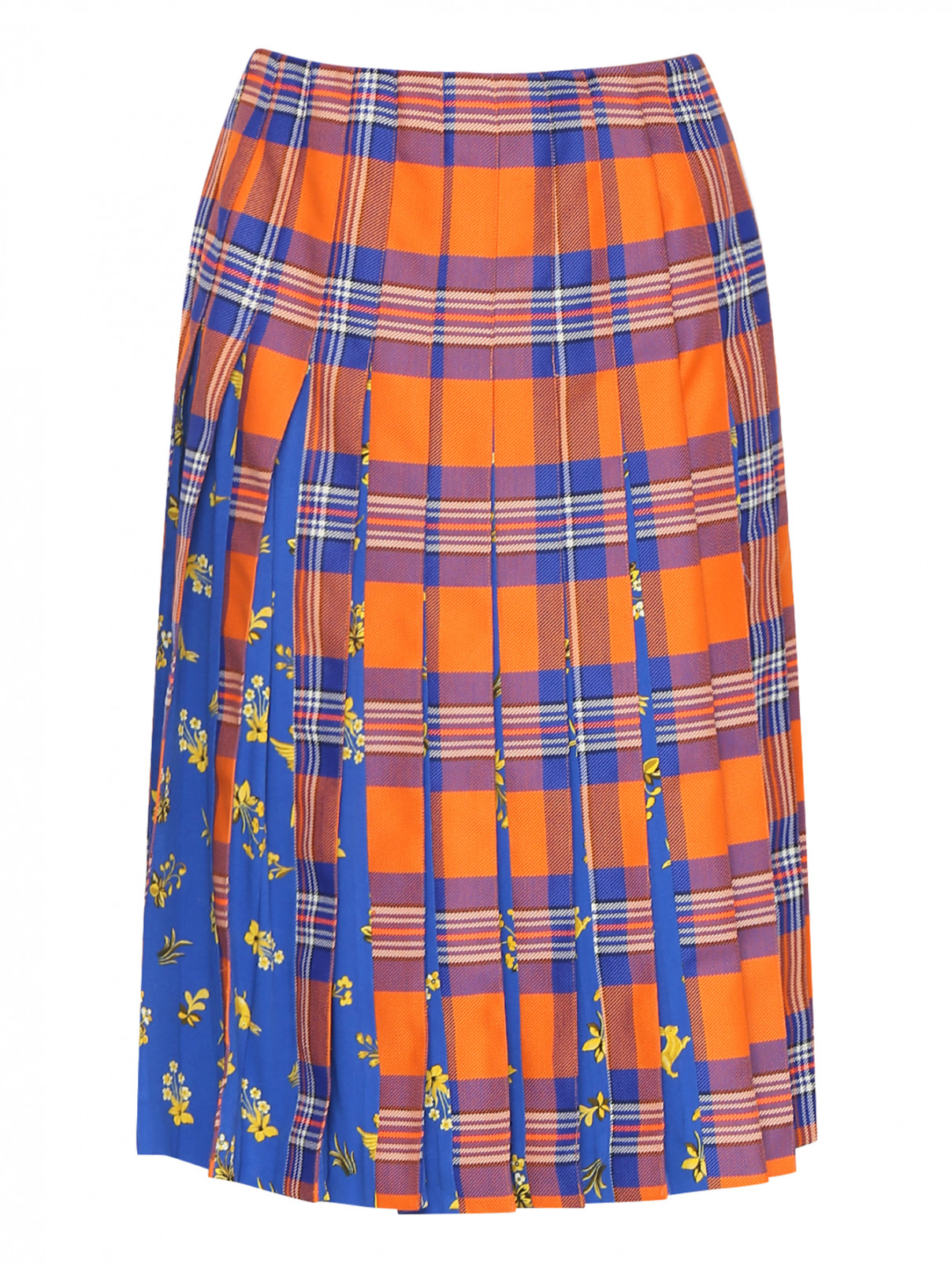Плиссированная юбка из шерсти с узором "клетка" Vivetta  –  Общий вид  – Цвет:  Оранжевый