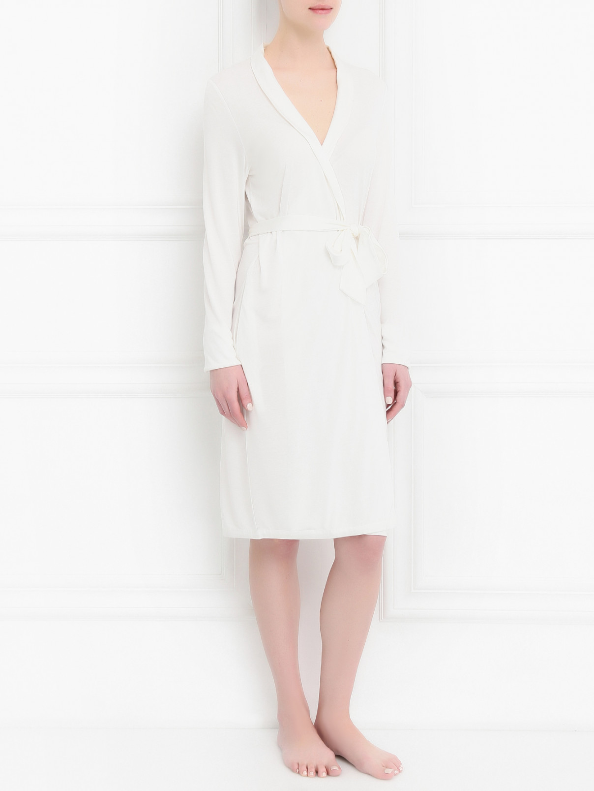 Укороченный халат свободного кроя La Perla  –  Модель Общий вид  – Цвет:  Белый