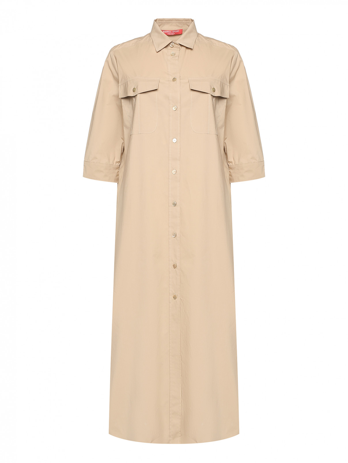 Платье-рубашка из хлопка Marina Rinaldi  –  Общий вид  – Цвет:  Бежевый
