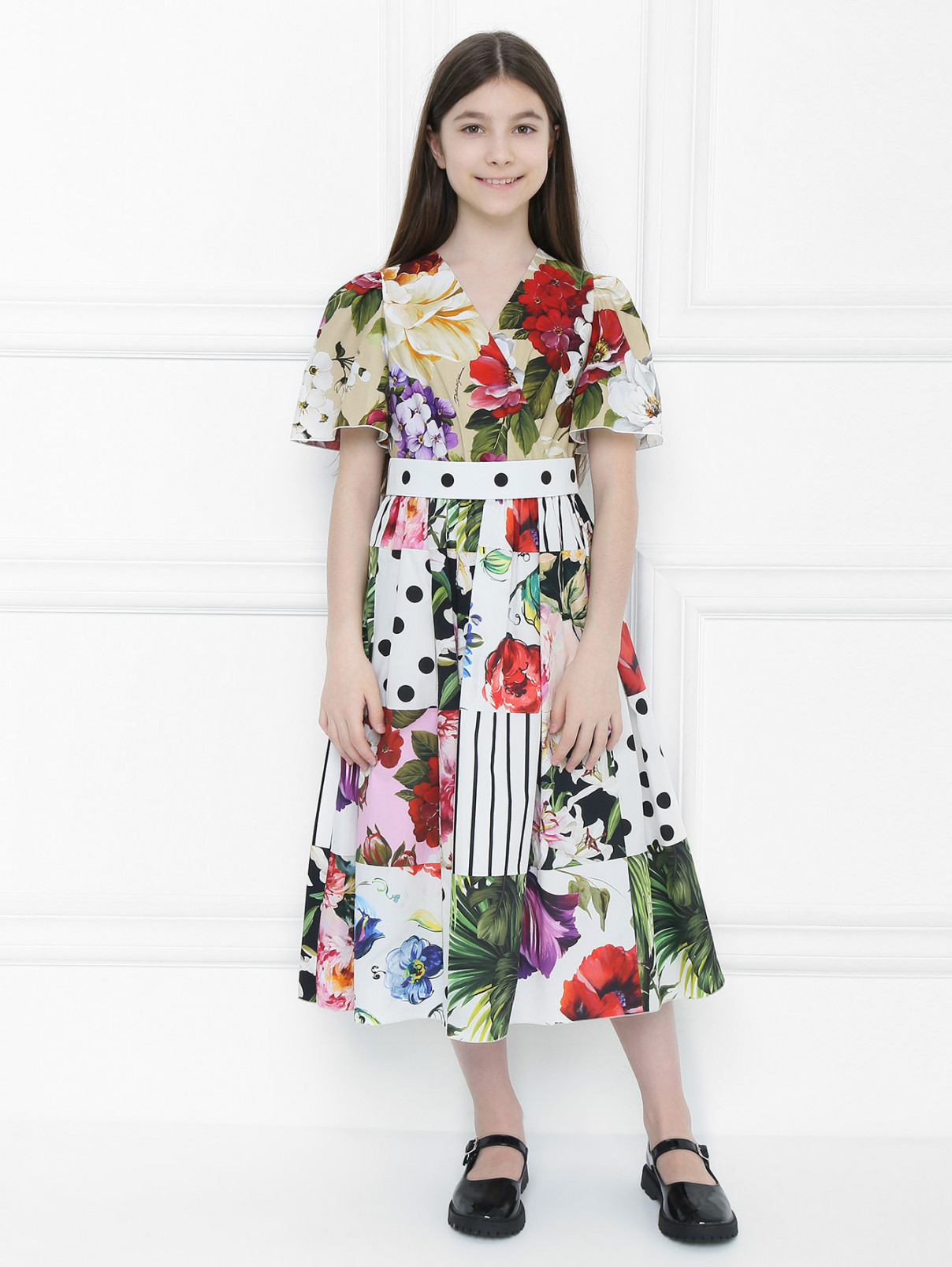 Платье из хлопка с узором Dolce & Gabbana  –  МодельОбщийВид  – Цвет:  Узор