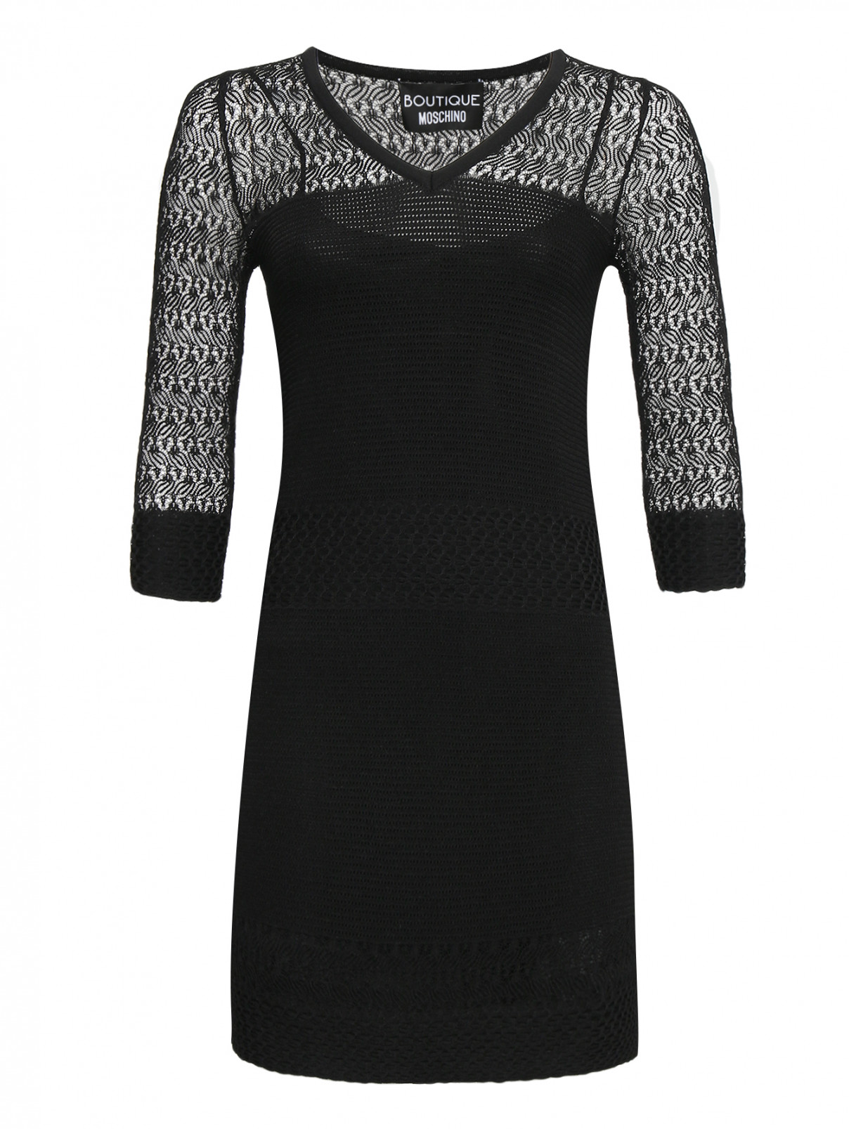 Трикотажное платье ажурной вязки BOUTIQUE MOSCHINO  –  Общий вид  – Цвет:  Черный