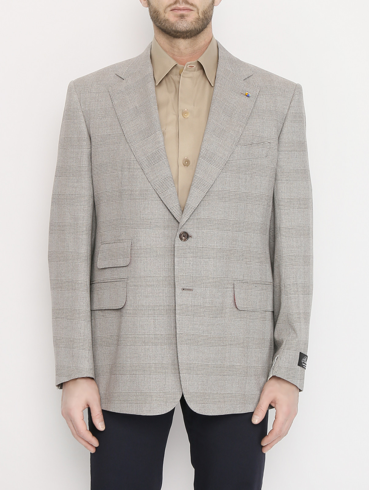 Пиджак из шерсти и хлопка с узором Belvest  –  МодельОбщийВид1  – Цвет:  Серый