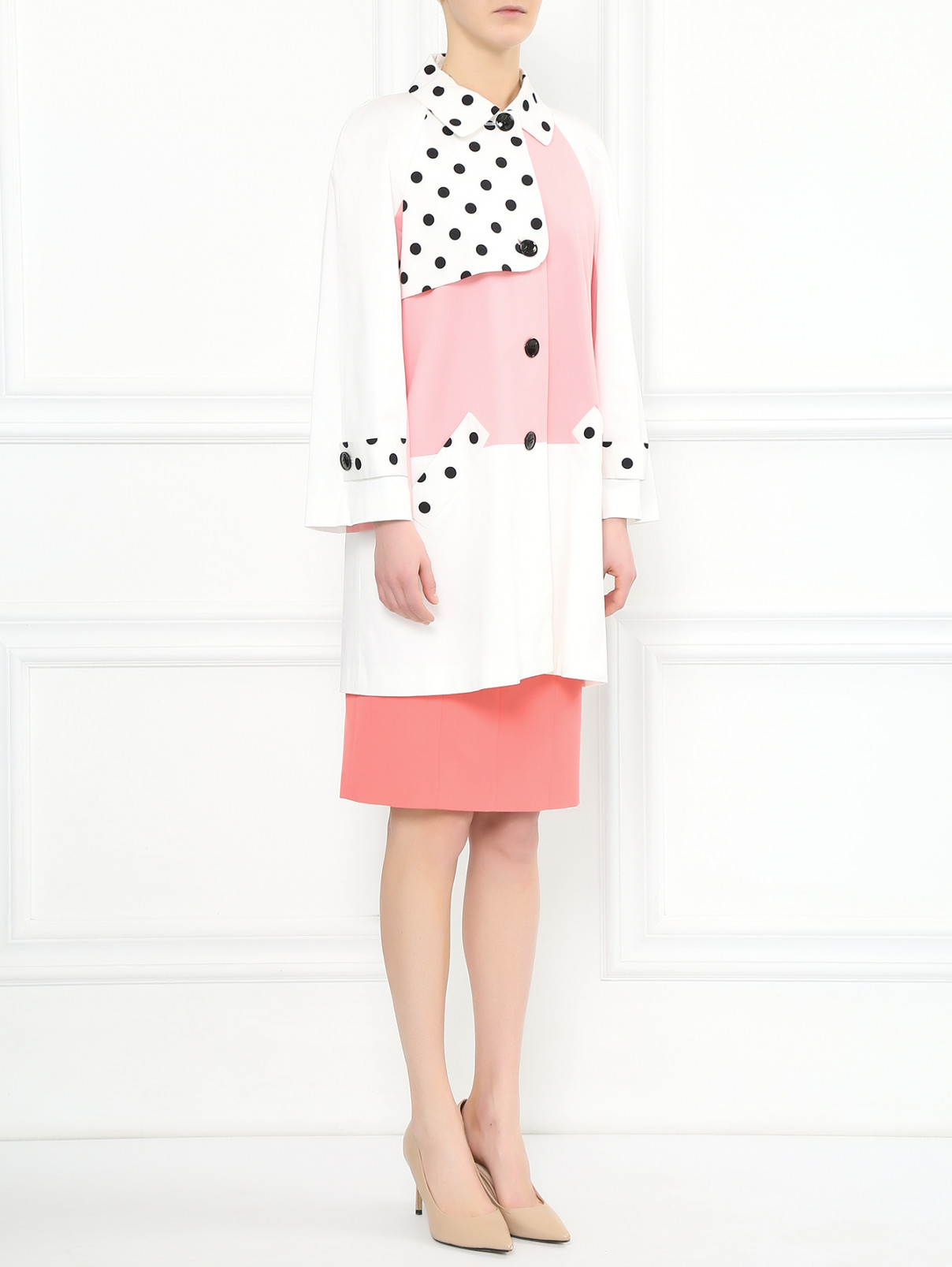 Легкое пальто из хлопка с узорными вставками Moschino Cheap&Chic  –  Модель Общий вид  – Цвет:  Мультиколор
