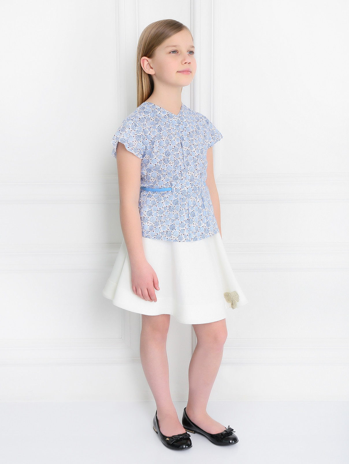 Хлопковая блуза с цветочным узором Quincy  –  Модель Общий вид  – Цвет:  Синий