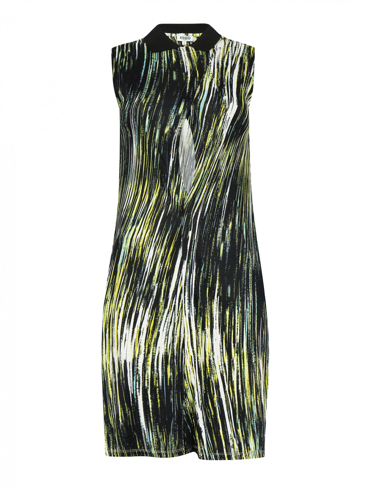 Платье-мини на пуговицах с узором Kenzo  –  Общий вид  – Цвет:  Черный