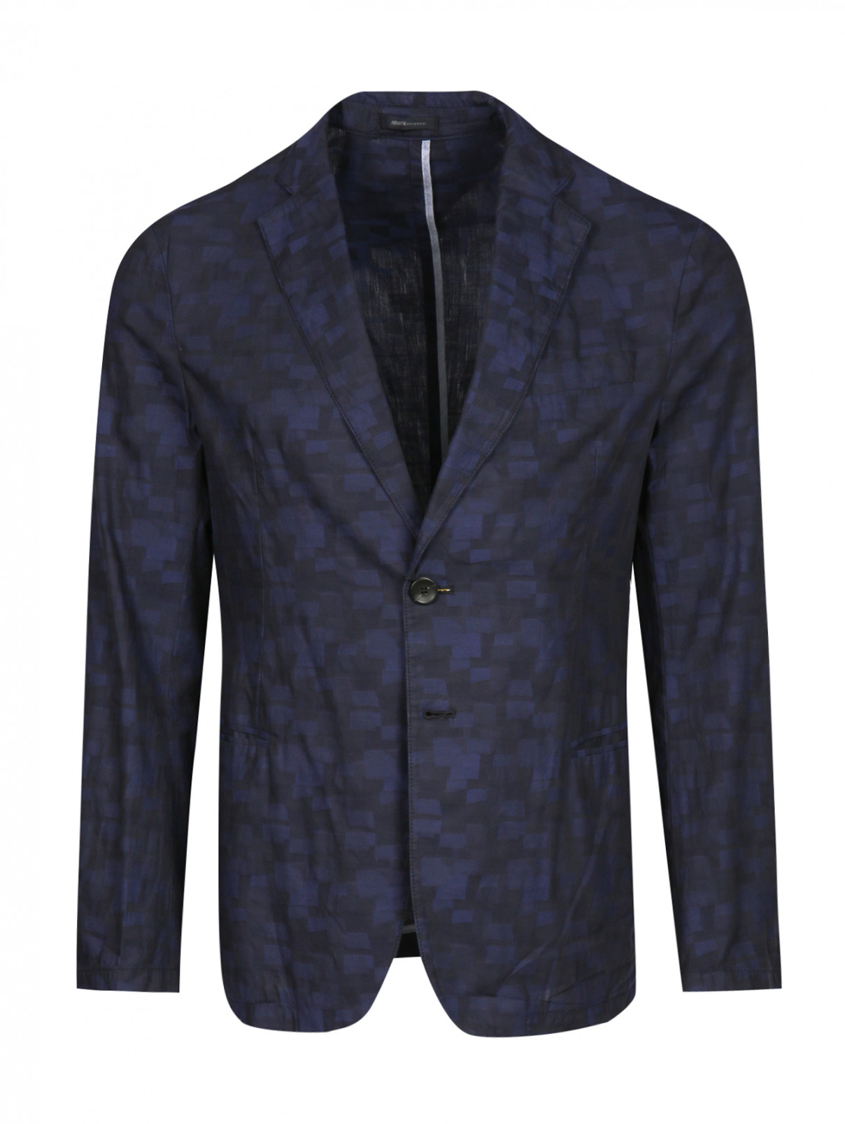 Пиджак однобортный из хлопка с узором Armani Collezioni  –  Общий вид  – Цвет:  Синий