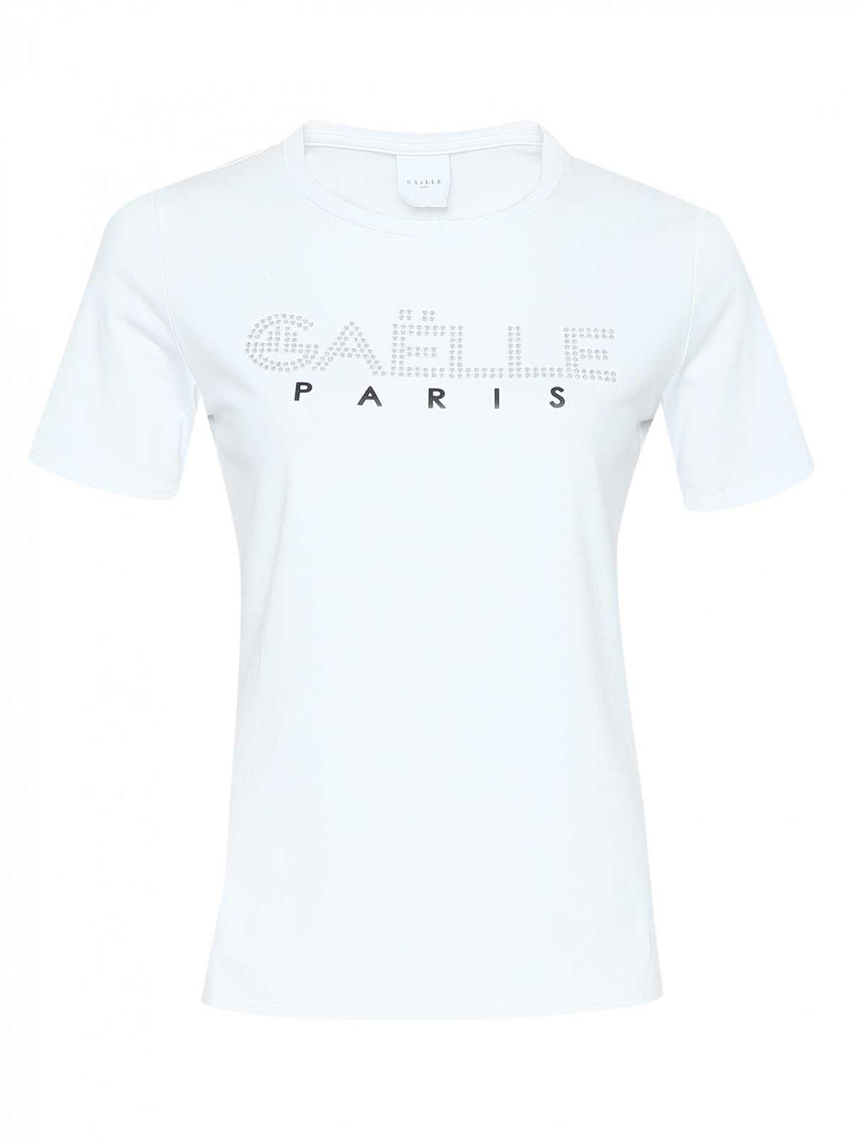 Футболка из хлопка с кристаллами GAELLE PARIS  –  Общий вид  – Цвет:  Белый