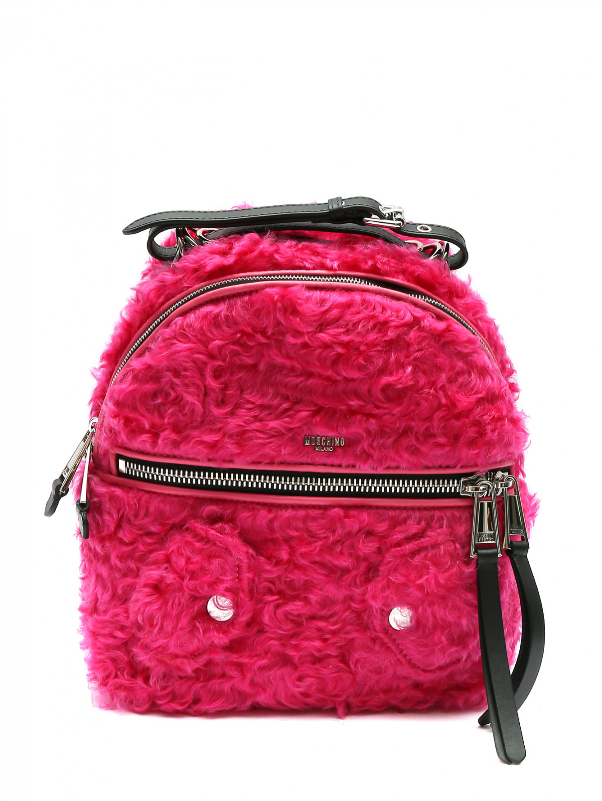 Рюкзак из мохера с длинным ворсом Moschino  –  Общий вид  – Цвет:  Фиолетовый